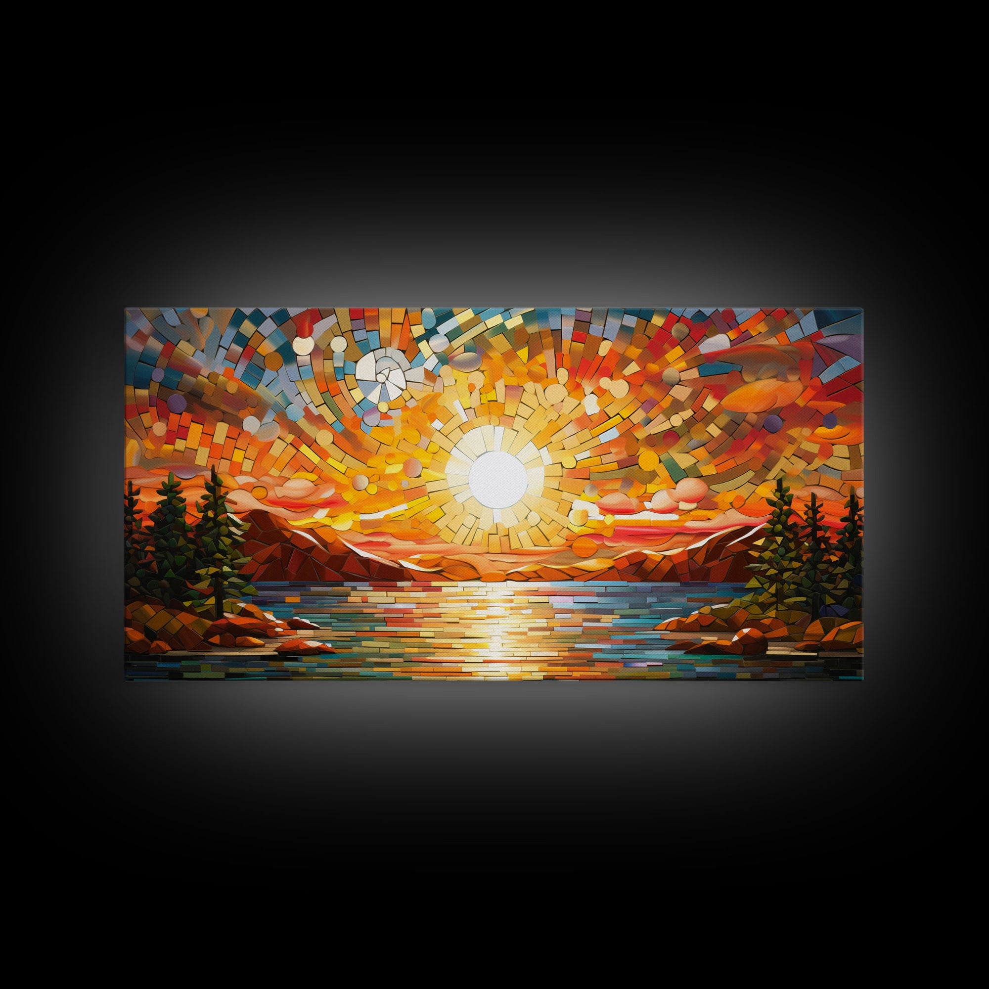 Reflection Wall Art, Mosaic Wall Art, Abstract Wall Art, Sunset Art, Canvas Print, Wall Hanging, Panoramic Art, Game Room Decor, Ranch Decor