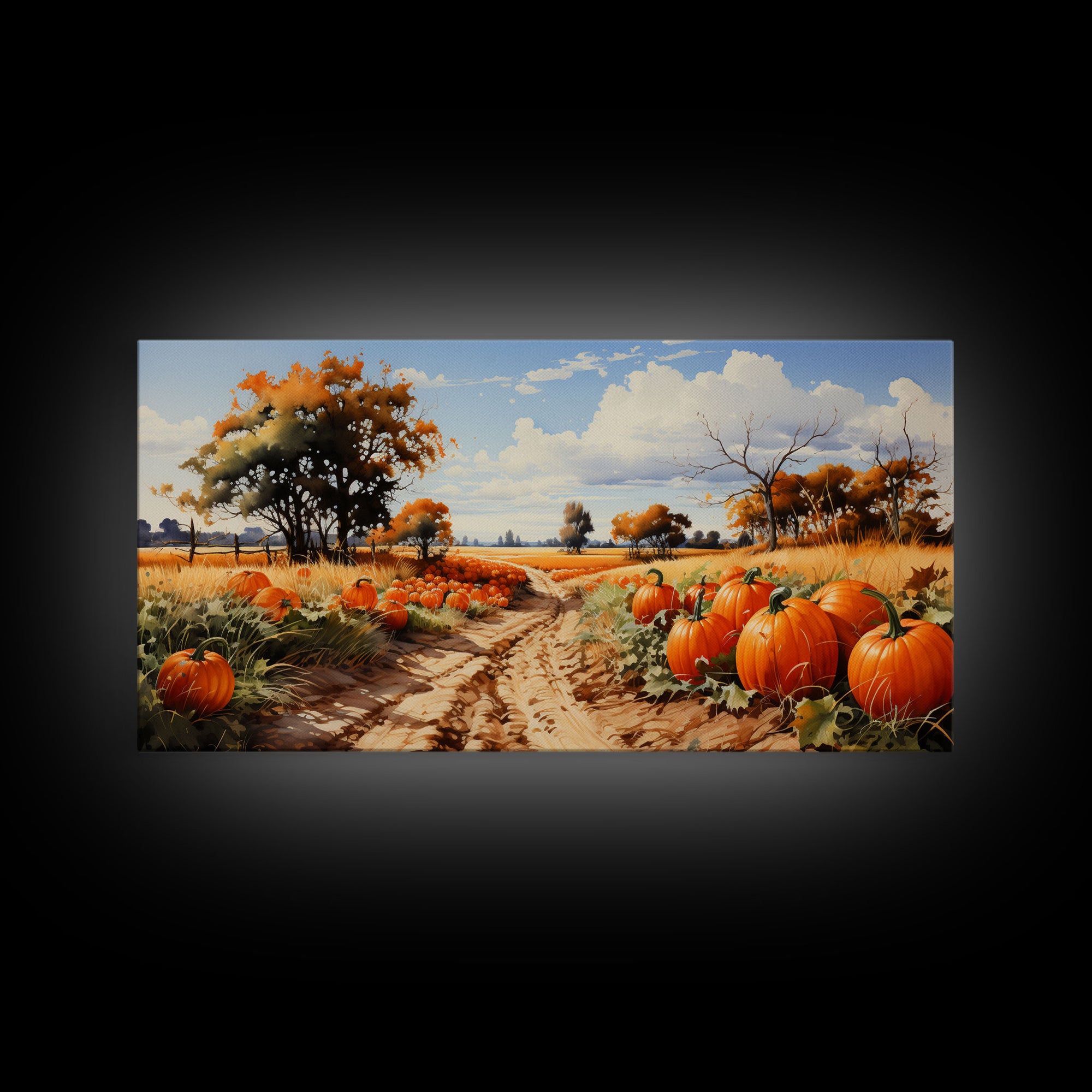 Fall Wall Art, Pumpkin Decor, Nature Wall Art, Canvas Print, Wall Hanging, Panoramic Art, Farmhouse Art, Country Home Decor, Kitchen Prints