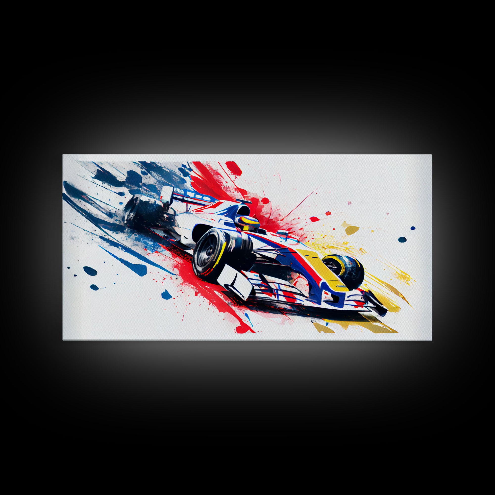 Formula 1 Race Car Graffiti Art, Framed Canvas Print, Wall Art, Mancave Art, F1 Splatter Art