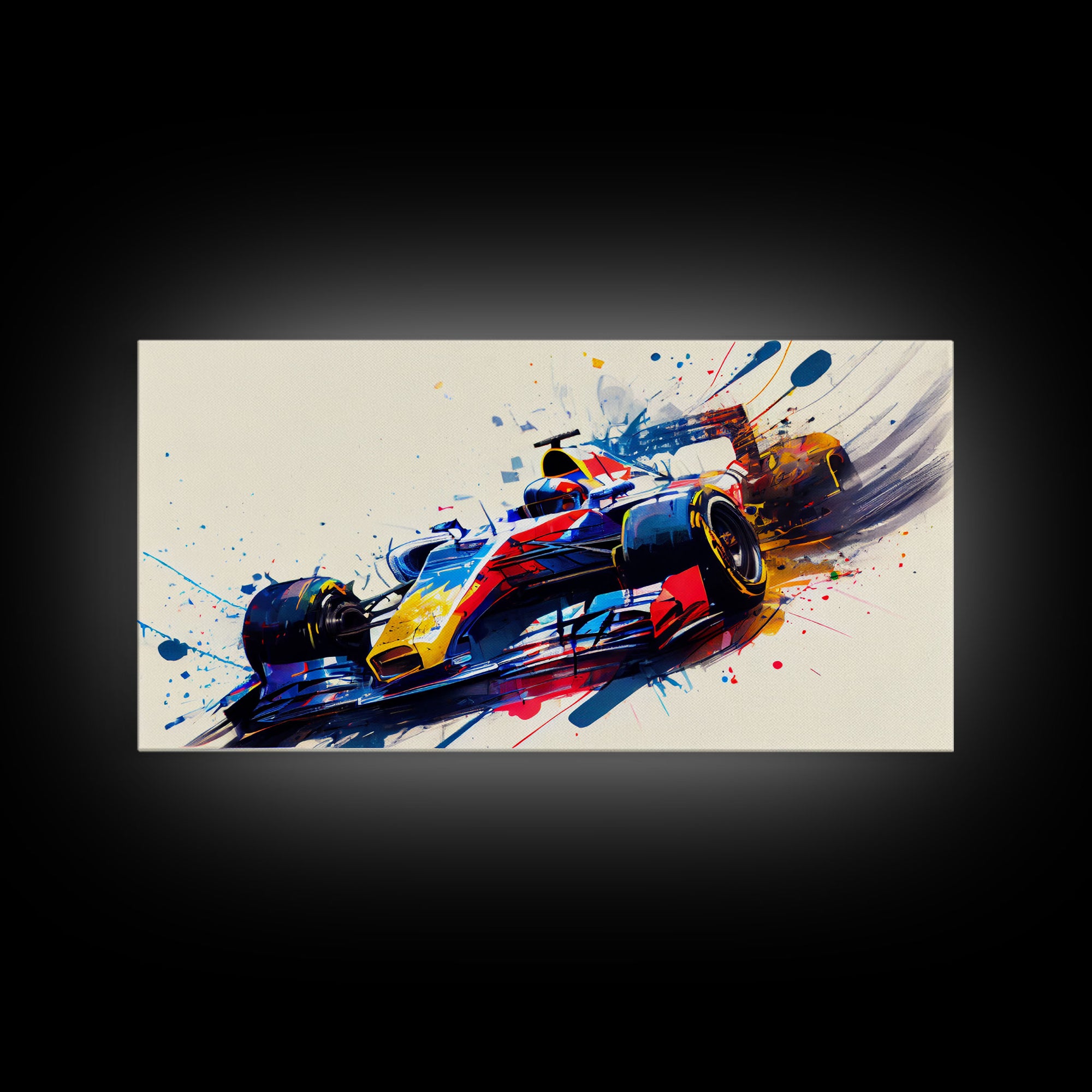 Graffiti Art, Formula One, F1 Race  Car Splatter Paint Art, Framed Canvas Print