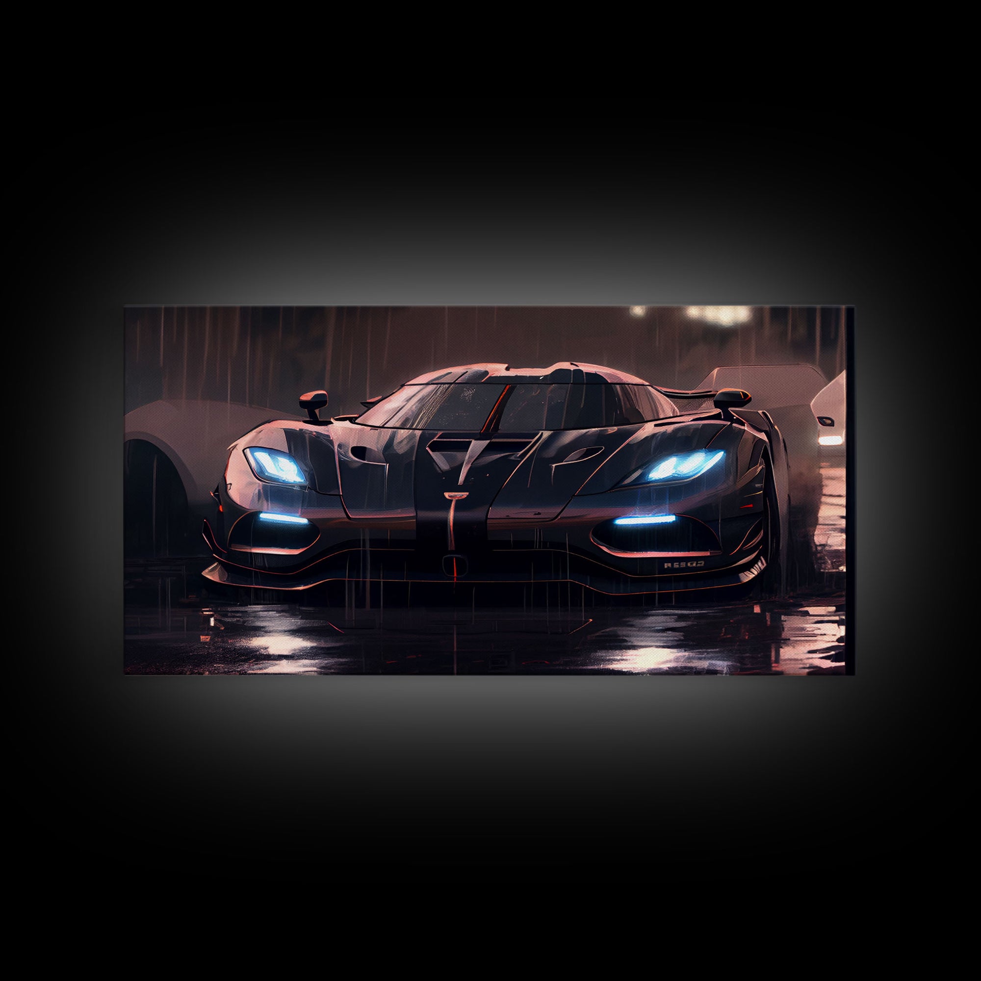 Koenigsegg Agera in the Rain, Supercar Art, Framed Canvas Print