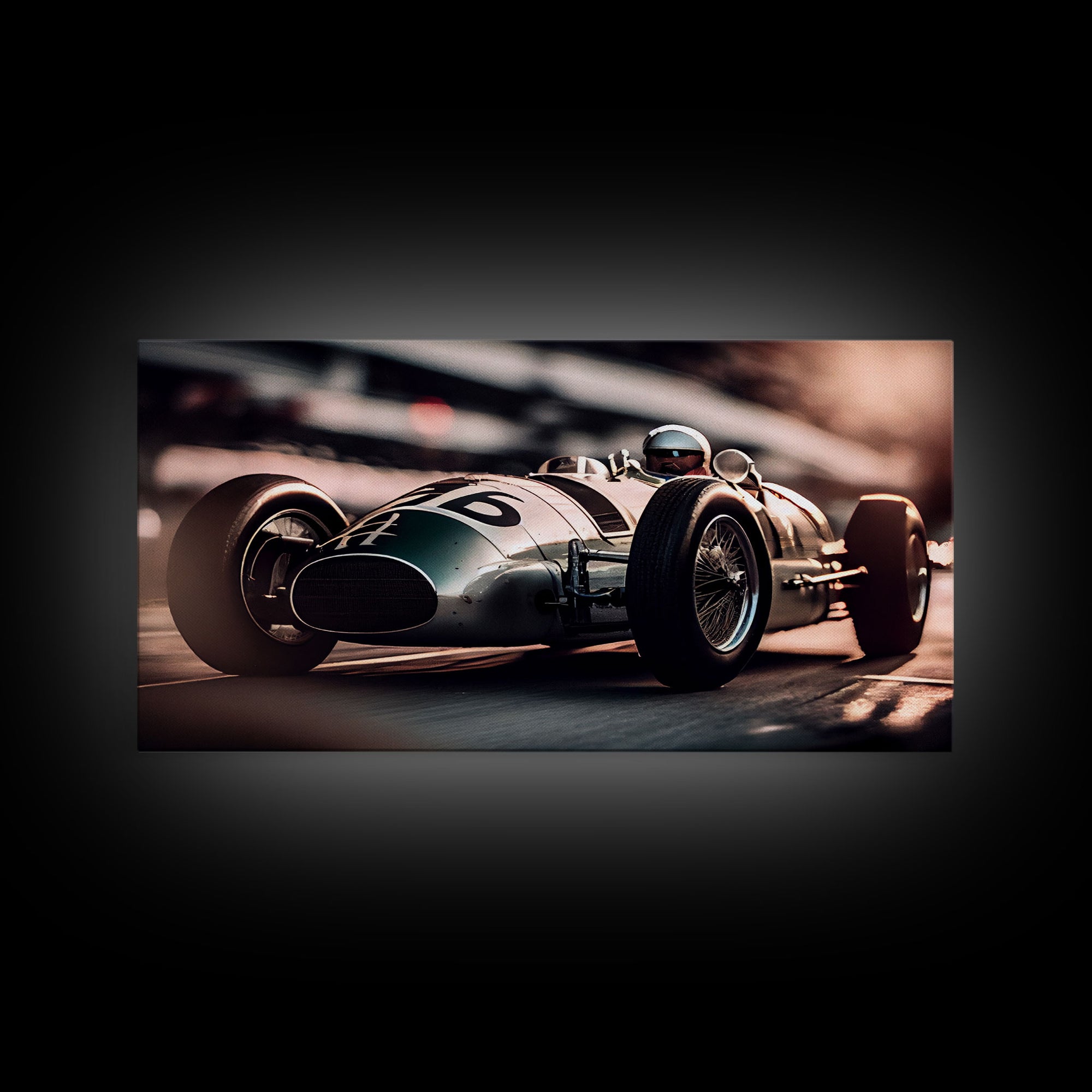 Vintage Race car art, racing art, framed canvas print, old style F1