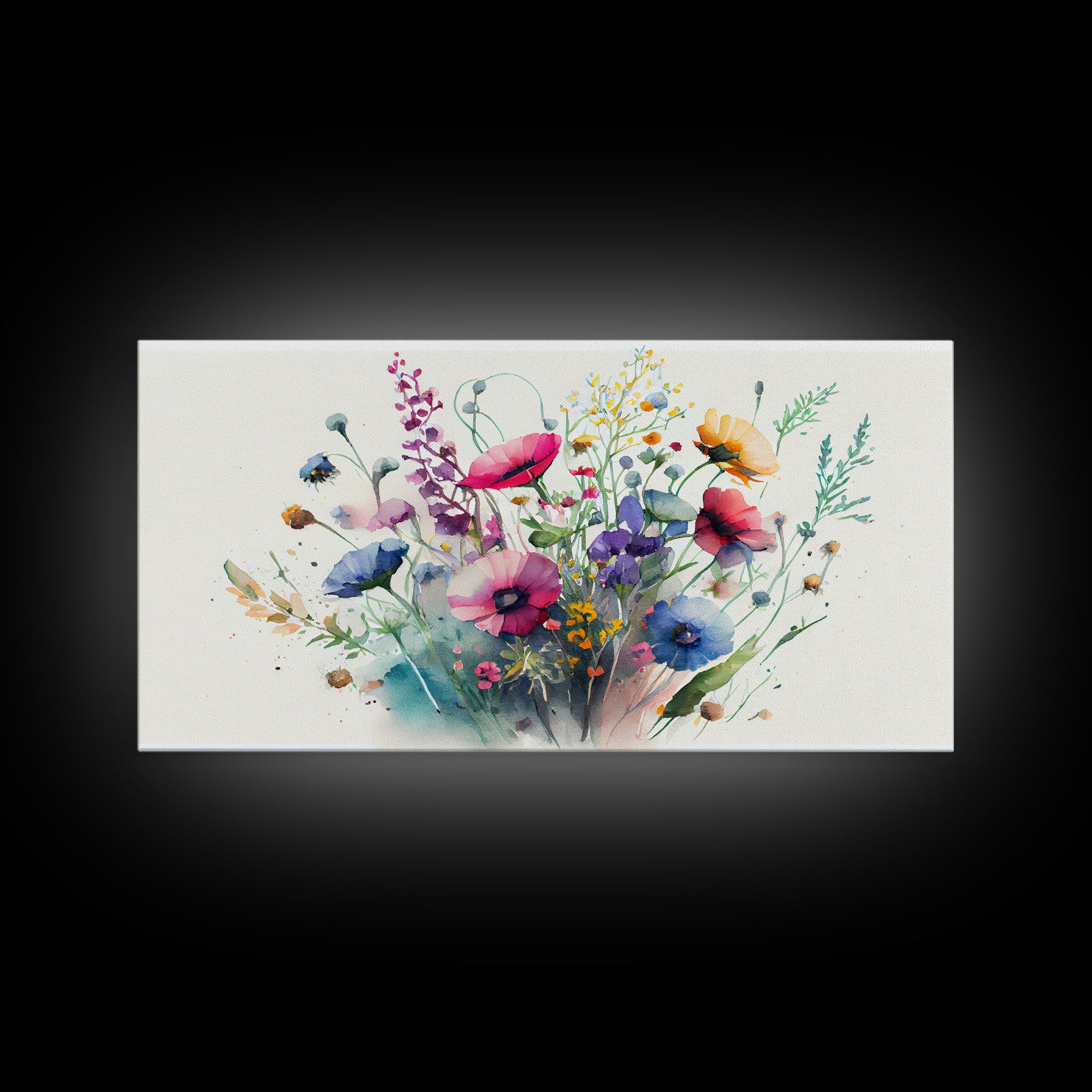 Wildflowers, Watercolor Floral Print, Framed Canvas Art, Beautiful watercolor flower art