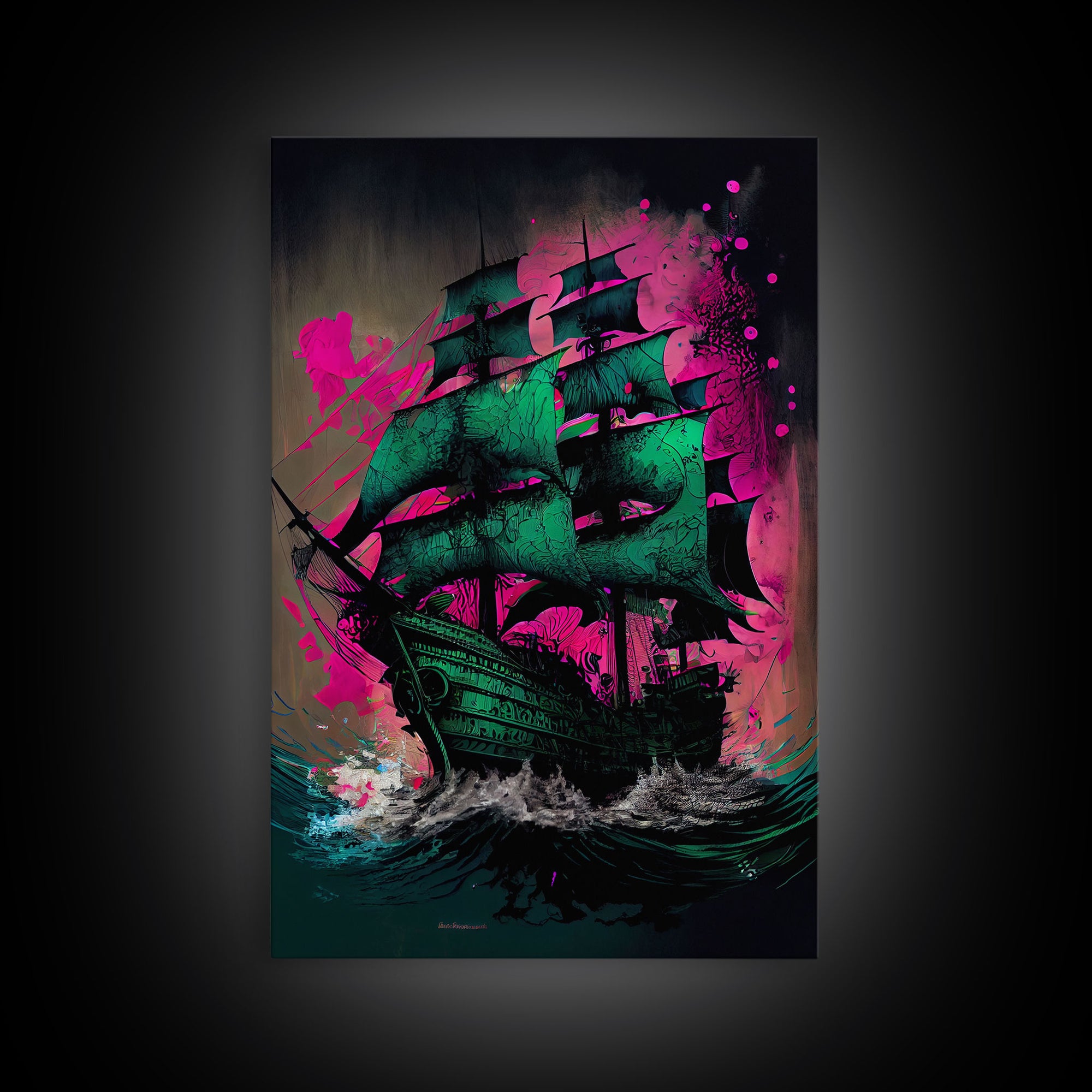 Surreal/psychedelic pirate ghost ship, fine art poster print