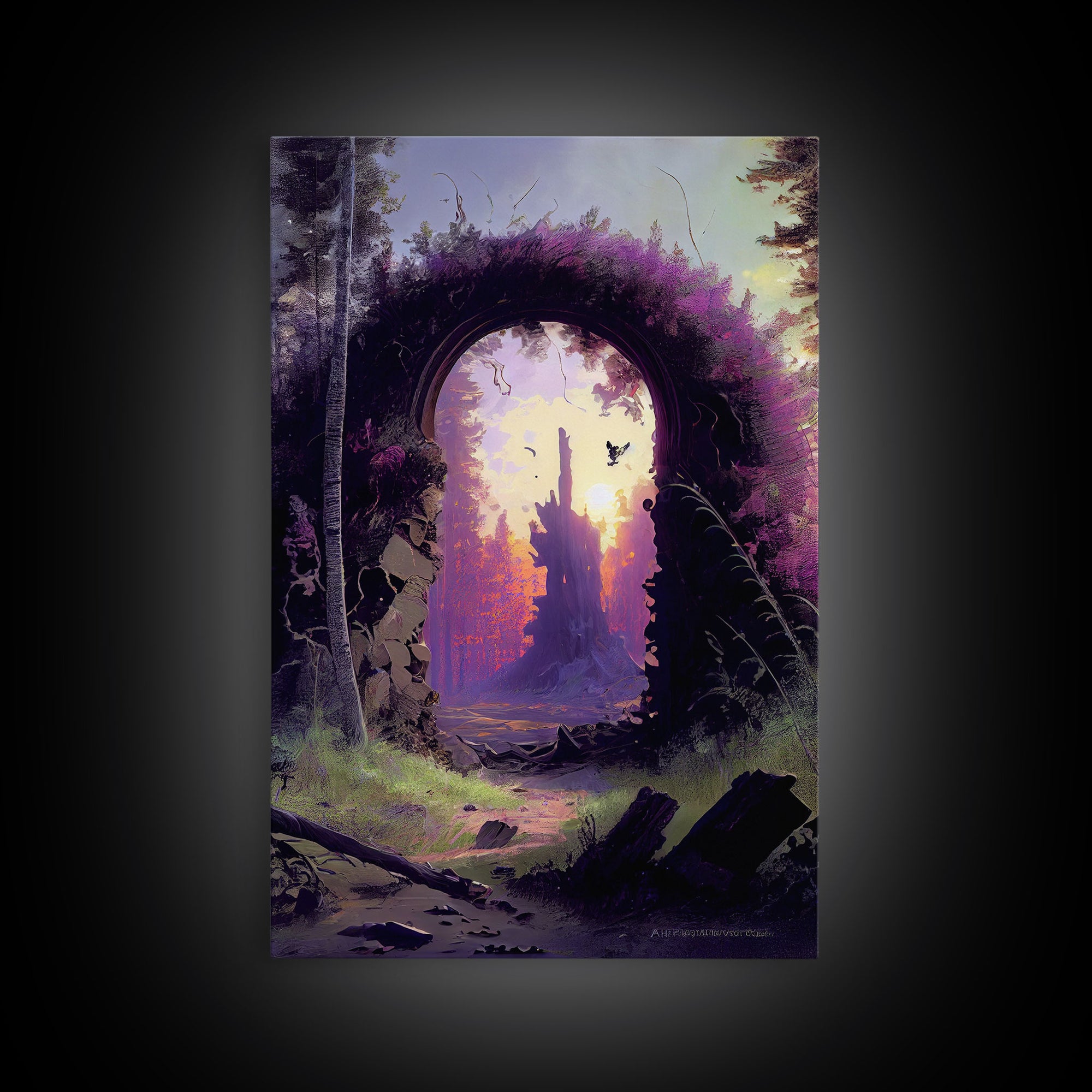 Portal to another world, purple fantasy art, watercolor, RPG concept art, framed canvas print