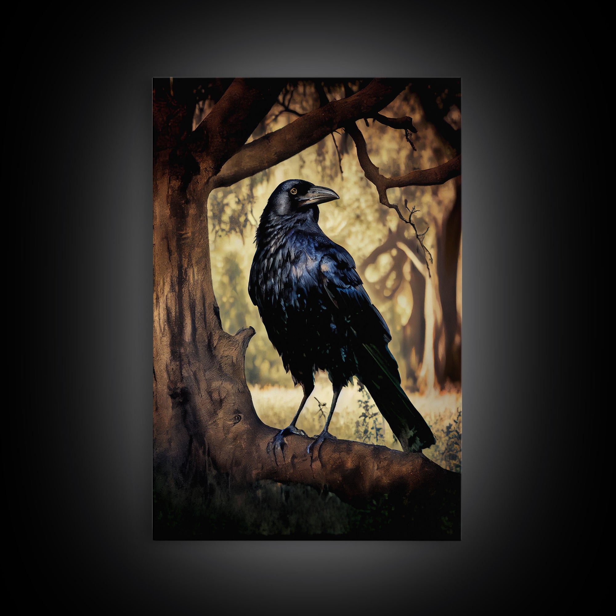 The raven, cool crow art, raven in a forest portrait, fine art poster print