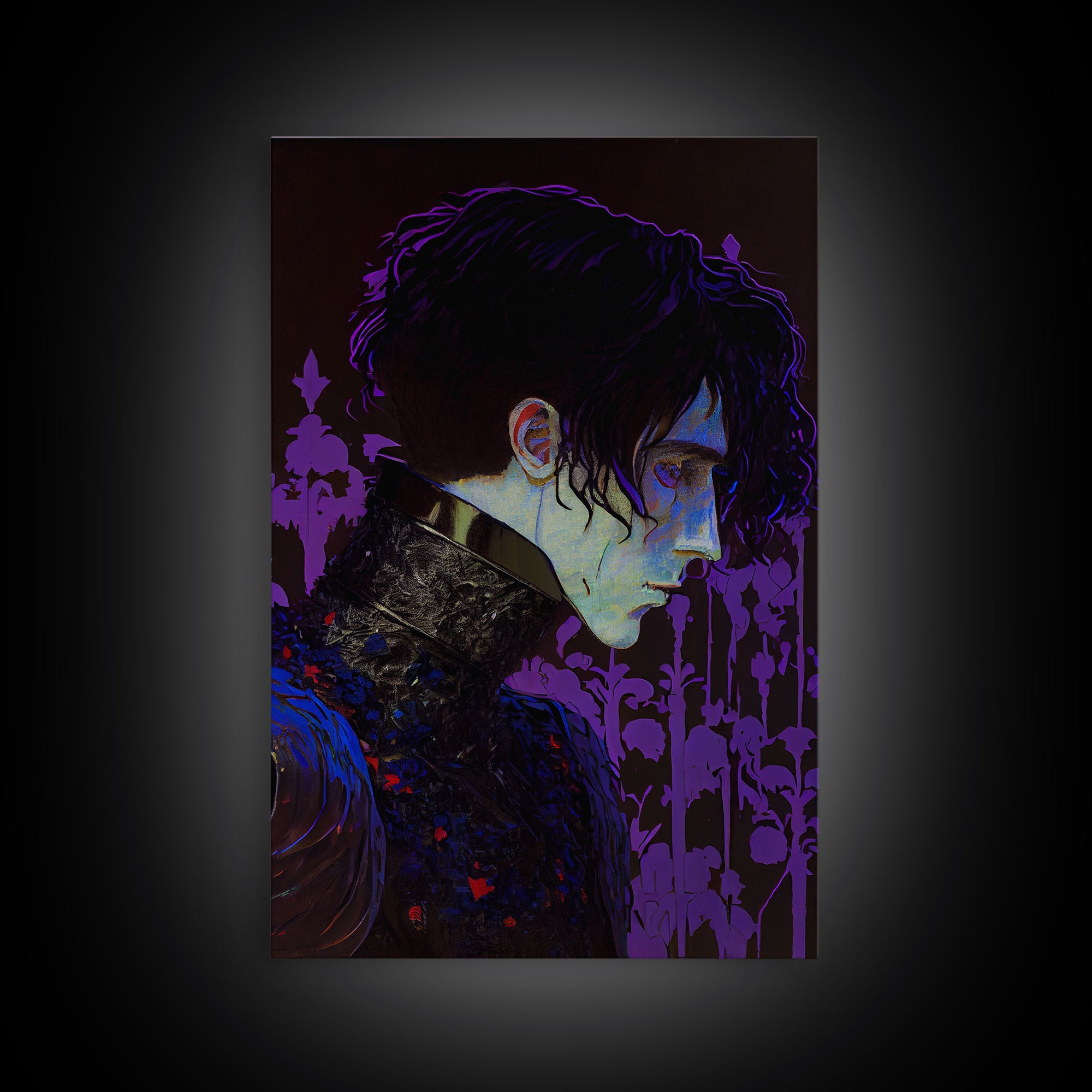 Portrait off the black knight, purple fantasy art, framed canvas print wall art