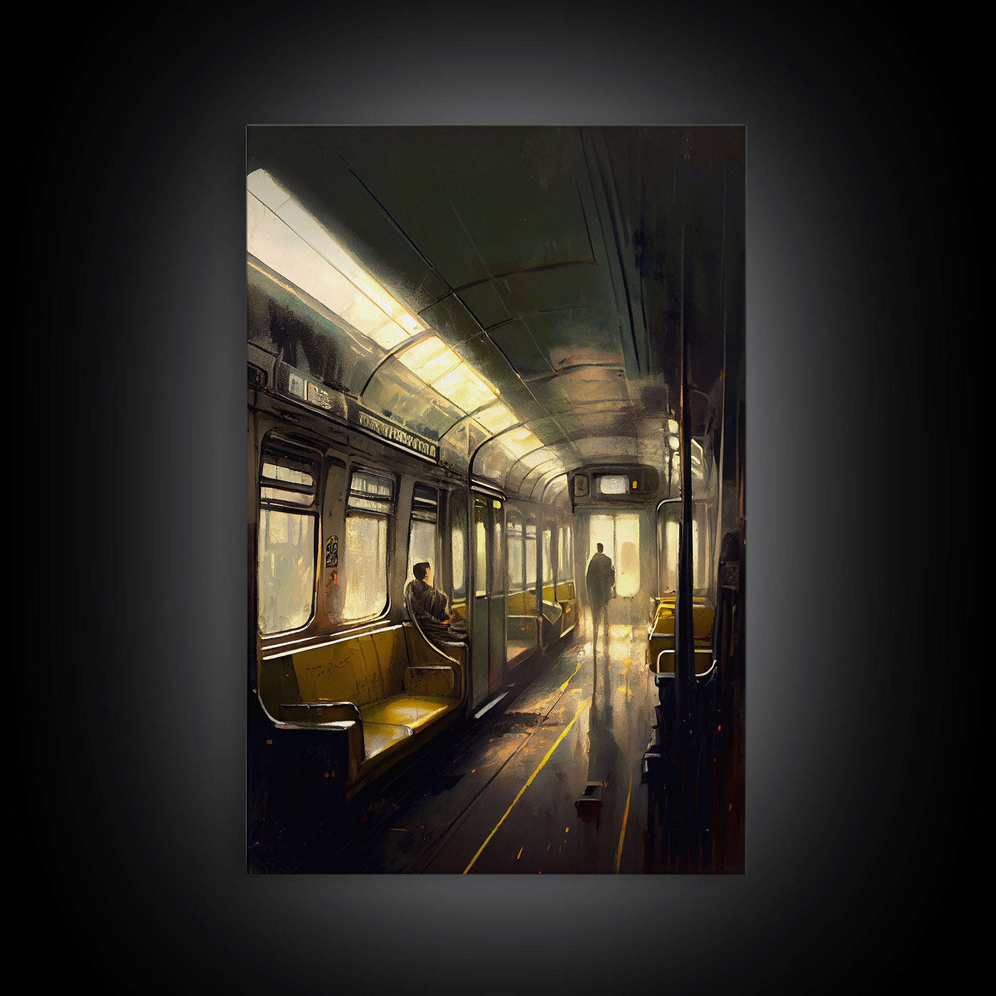 Still life on a subway, train art, framed canvas print