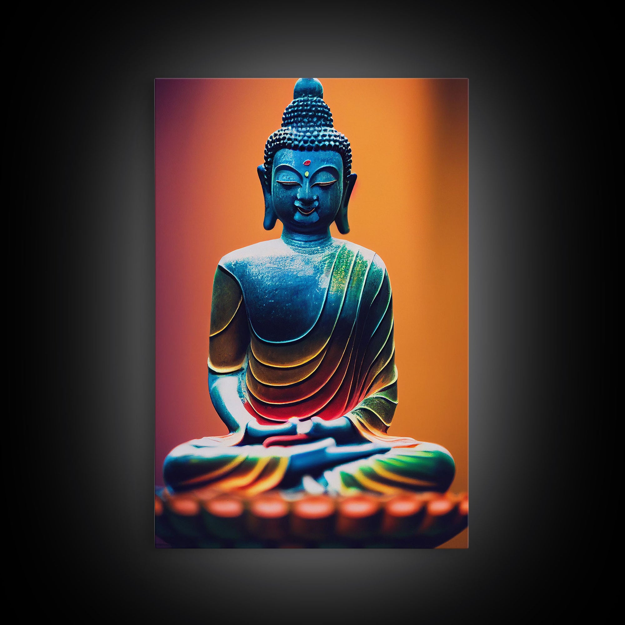 Colorful Buddha, Orange, Yoga center wall decor, fine art poster print