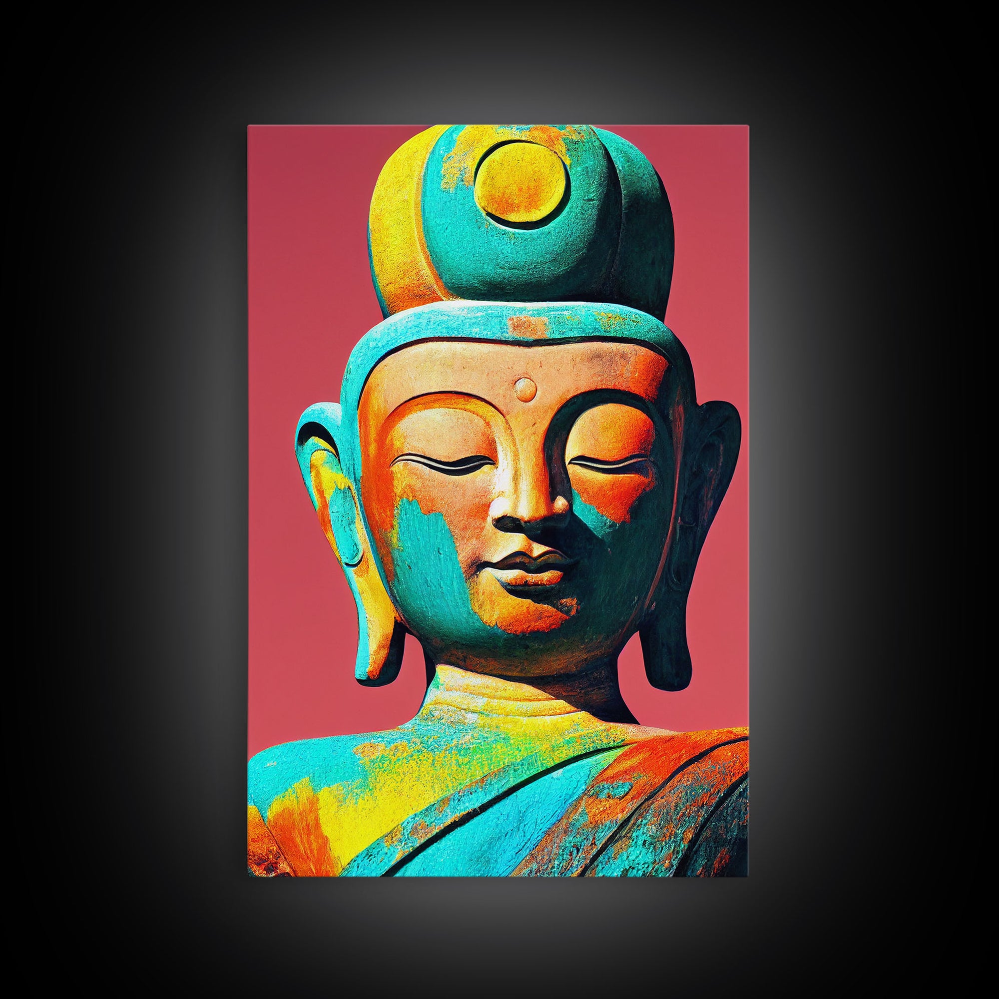 Colorful rainbow Buddha, framed canvas print zen wall art