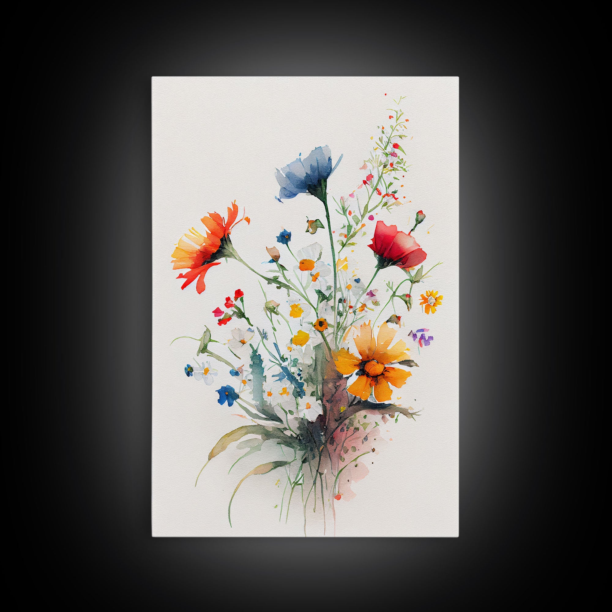 Colorful wildflowers, beautiful floral art, framed canvas print