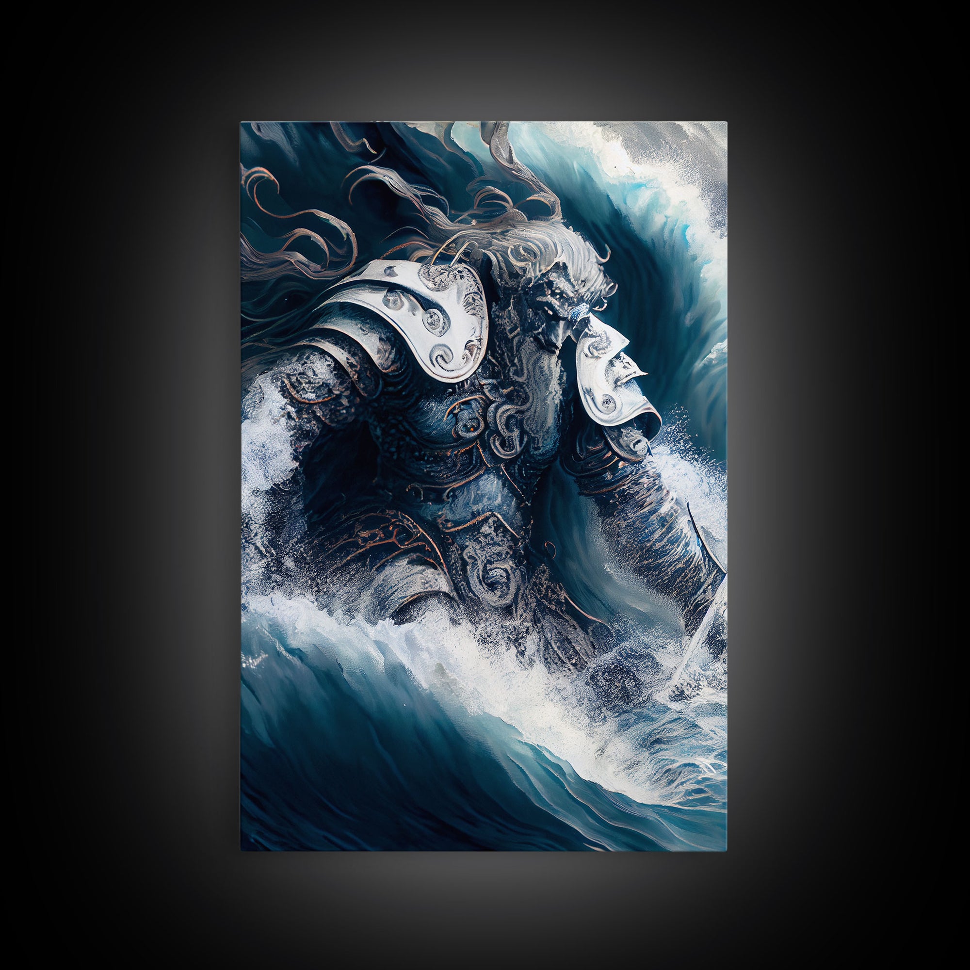 Poseidon, god of the sea, Greek mythology art, framed canvas print