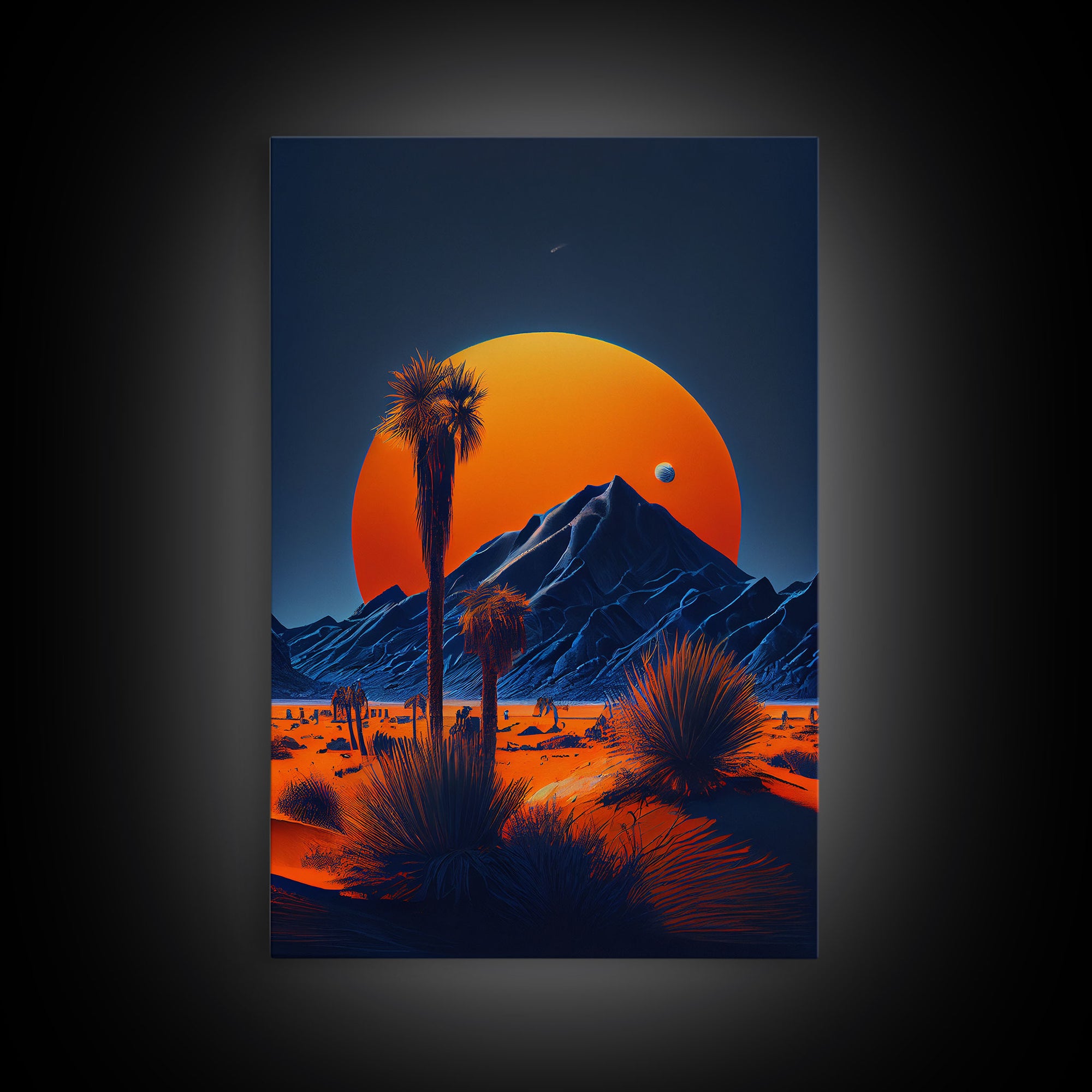 Fiery Orange Sunset Cactus Desert Wall Art Canvas Print - Vibrant Colors of a Desert Oasis Artwork