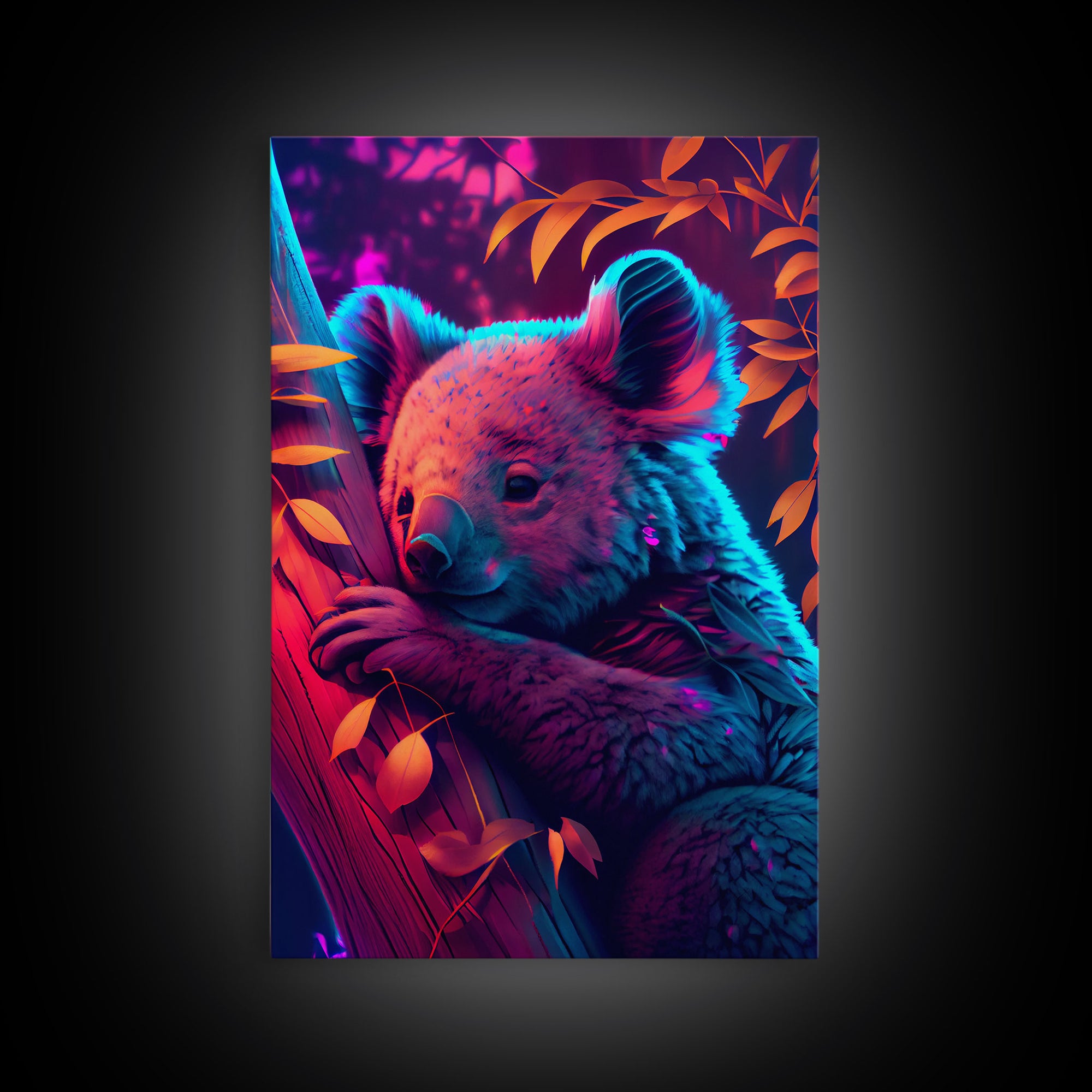 Cute Retro Wave Koala Bear, framed canvas print, Animals of Australia