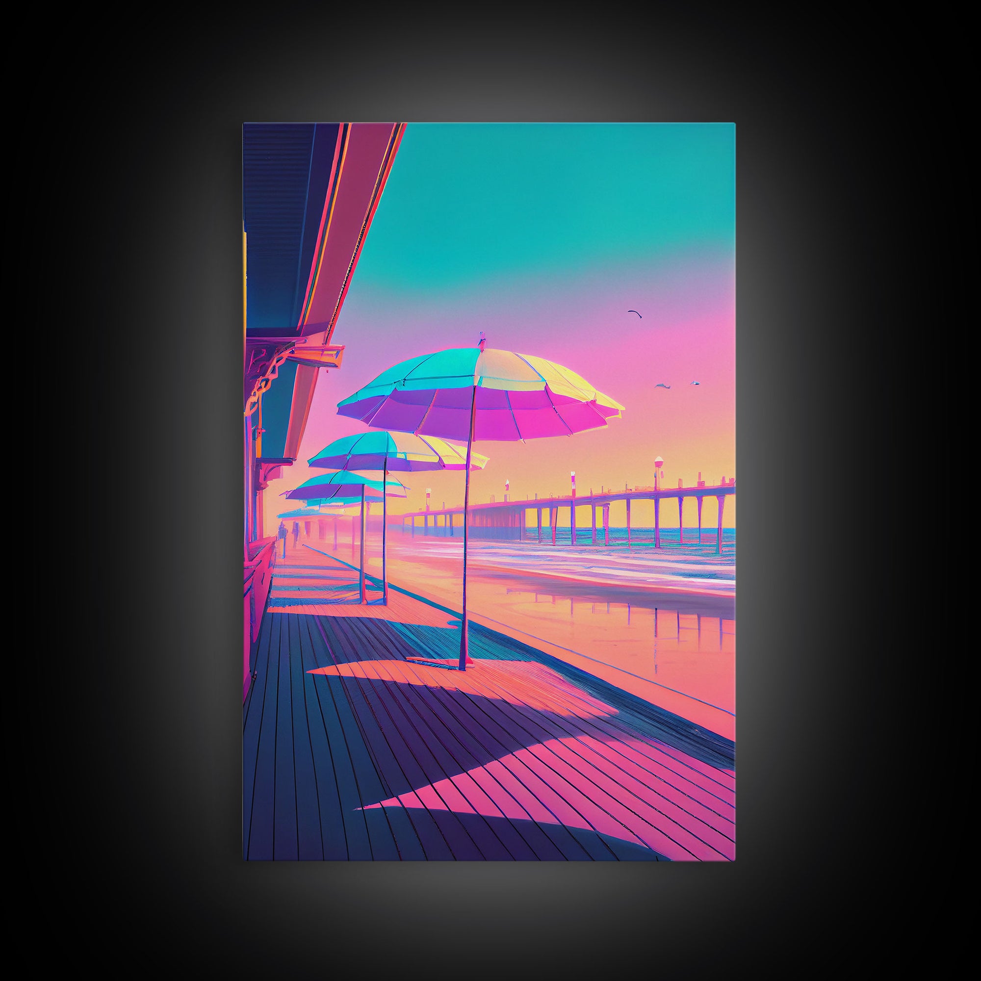 Vaporwave aesthetic art, framed canvas print, gift for her, girl's room / daugher's room wall art