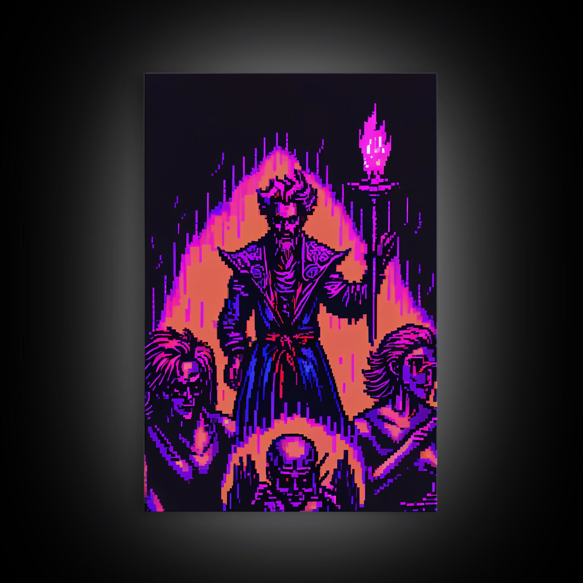 Tabletop RPG pixel art, Human Warlock Art, framed canvas print, framed game room decor