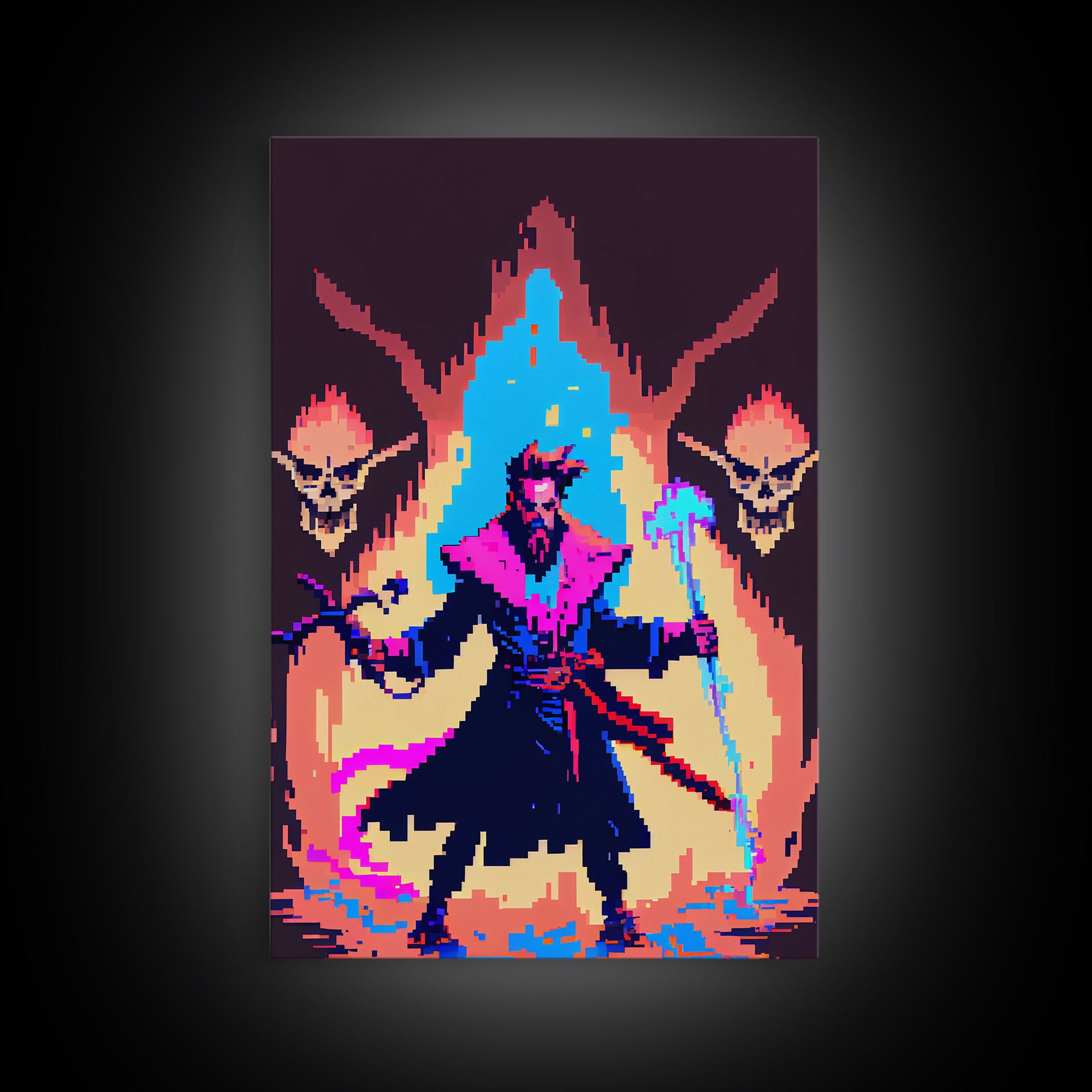 Tabletop RPG pixel art, Human Necromancer Art, framed canvas print, framed game room decor