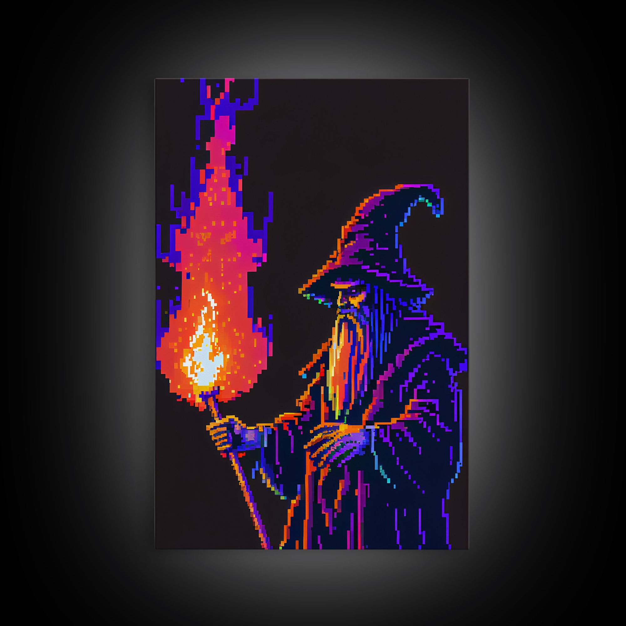 Angry Old Wizard Fire Scepter Gamer Fine Art Print, Wall Decor, Wall Poster, Wall Art Print