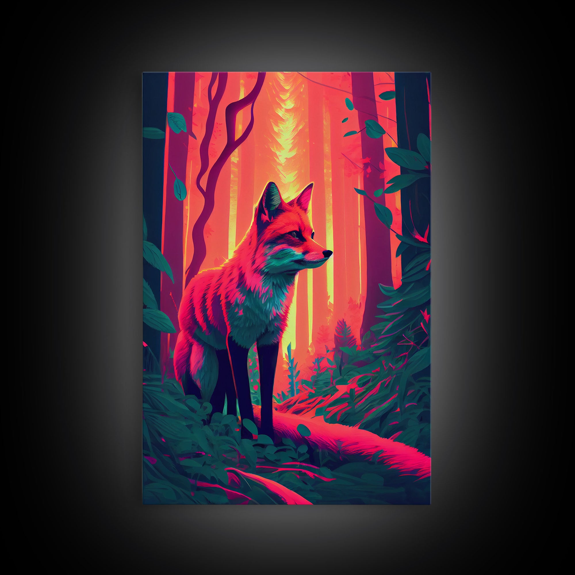 Fuchsia Fox In Woods Forest Twilight Sunset Fine Art Print, Wall Decor, Wall Poster, Wall Art Print