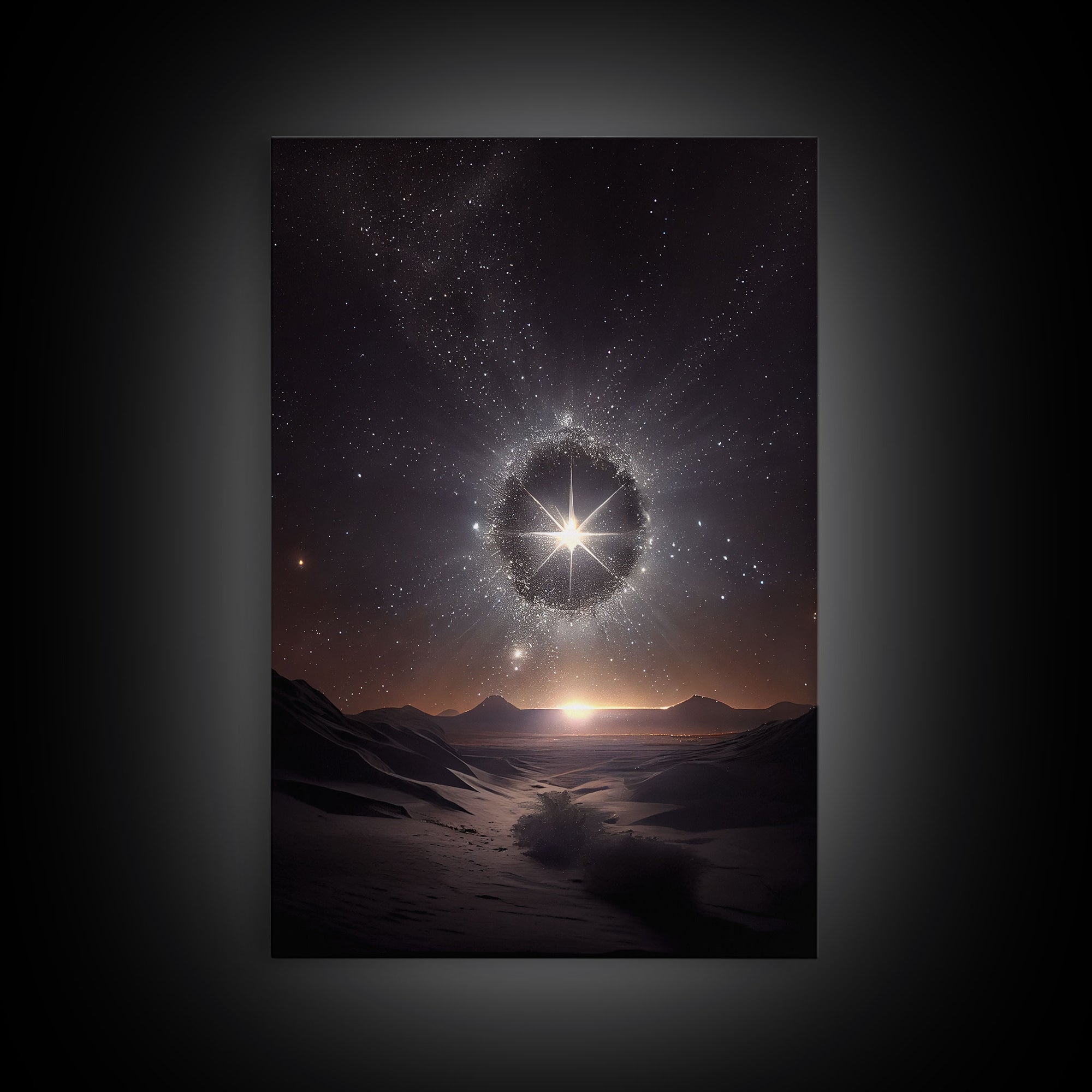 The North star over the Sahara, starry night sky art, framed canvas print