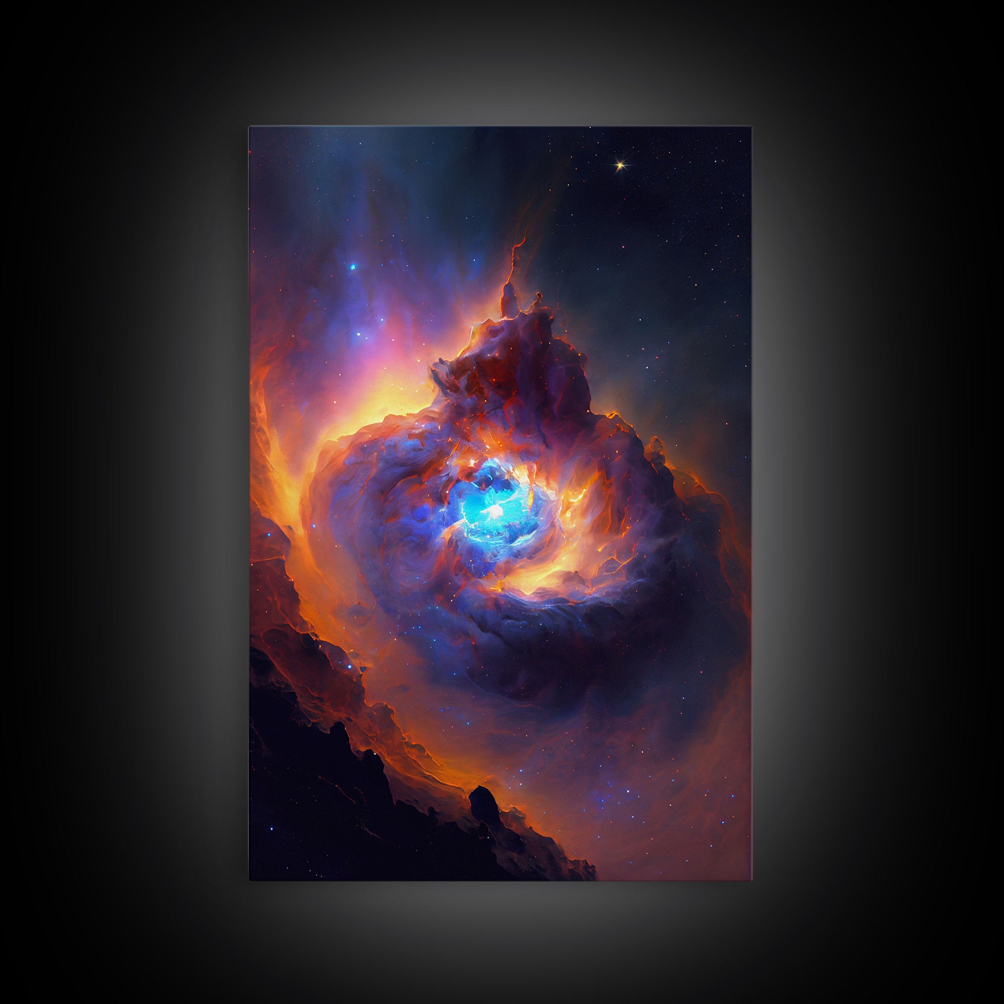 Colorful Nebula in Deep Space, Framed canvas print, retrowave watercolor space art