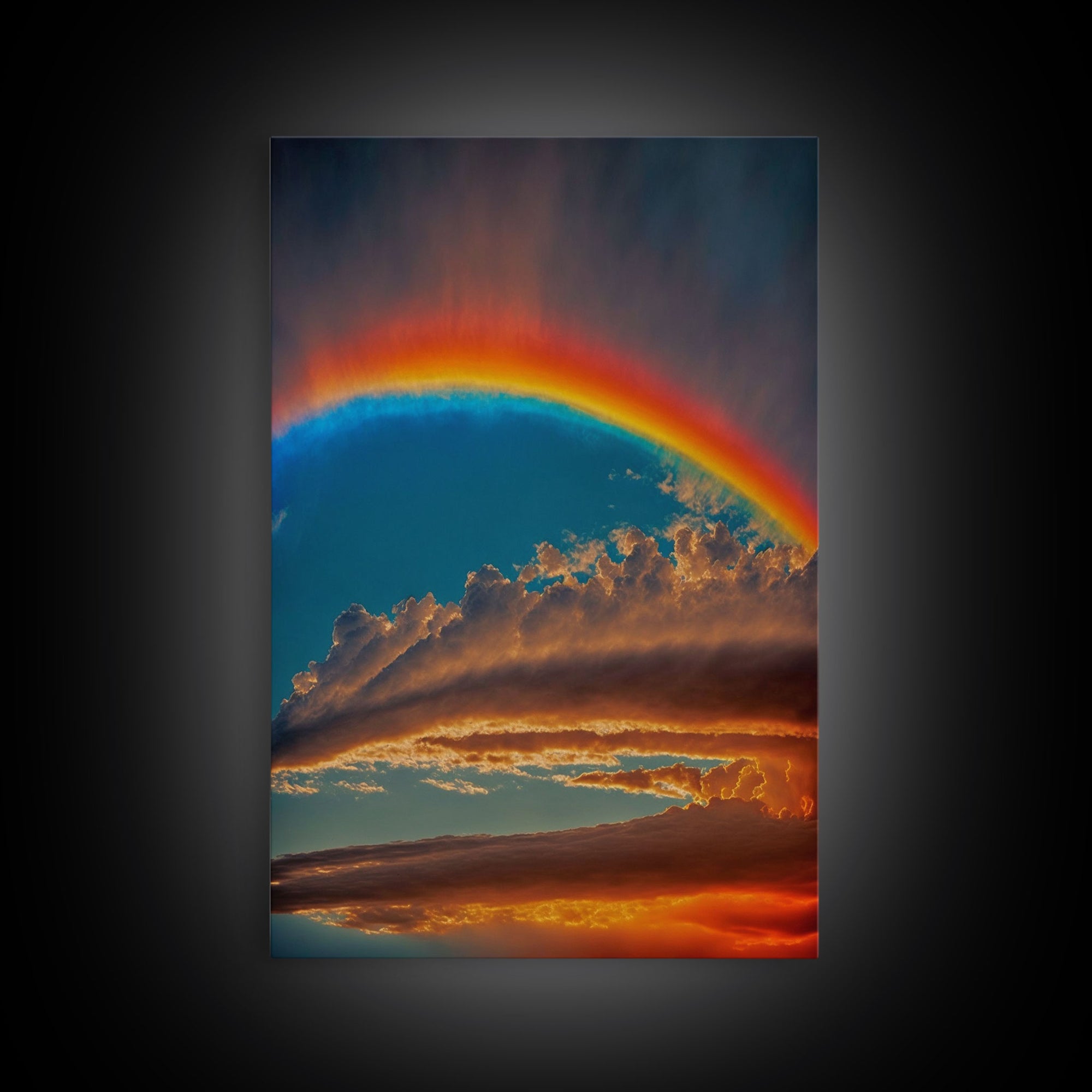 Rainbow Art, Framed Canvas Print, Rainbow Painting, Colorful Cloudy Sky wall decor