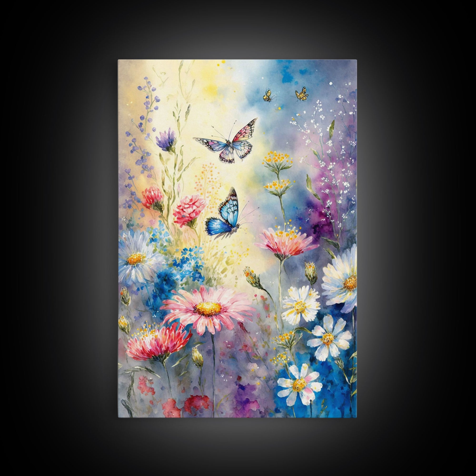 Butterfly Watercolor Painting Print, Framed Canvas Art, Large Wall Art, Butterfly wall art, Modern Wall Art, Retro Wall Art, floral Decor