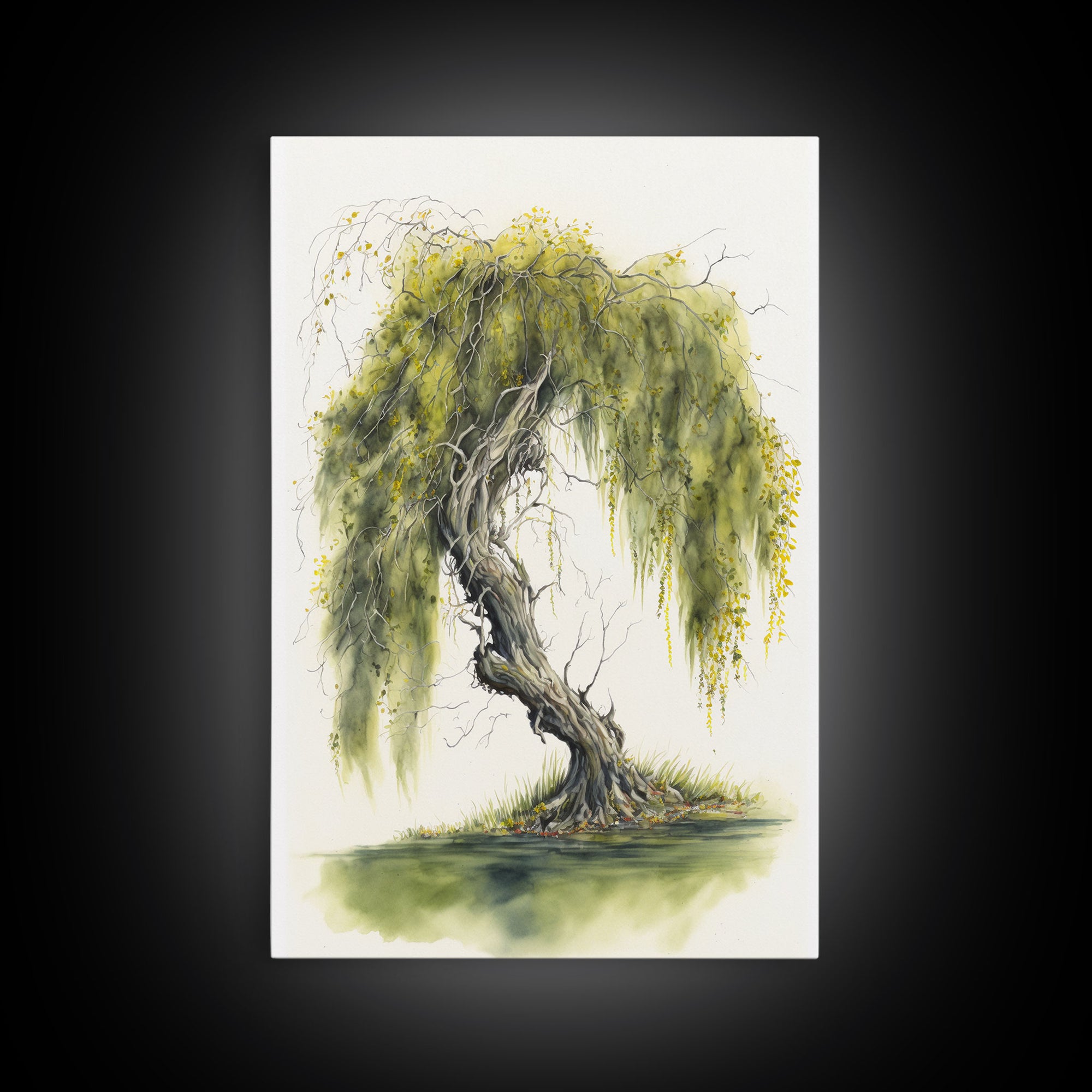 Weeping Willow Tree Art, Framed Canvas Print, Framed Canvas Art, Watercolor Painting