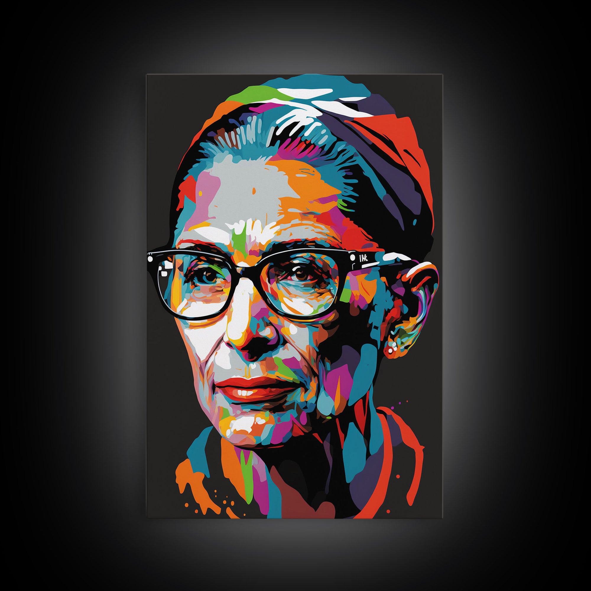 Notorious RBG, Ruth Bader Ginsburg Pop Art Portrait, Framed Canvas Print, Colorful Historic Figure Art