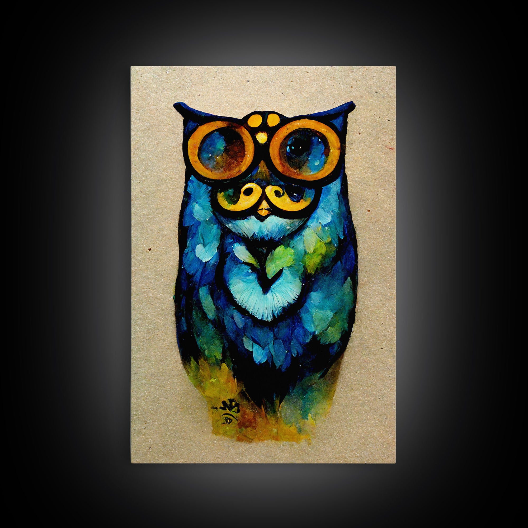 Wise Owl With Glasses Canvas Art - Owl Painting - Owl Wall Decor