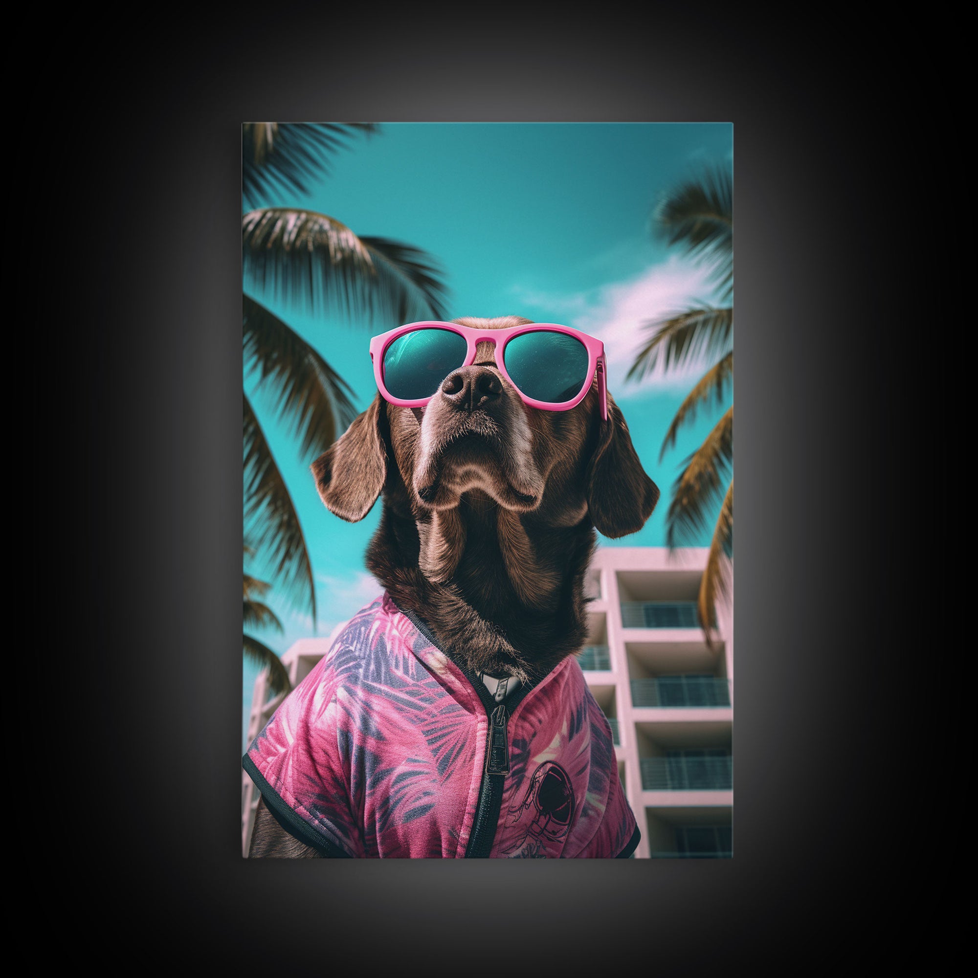 Labrador Dog Wall Print, Dog Wall Art, Dog With Shades, Pink Shirt, Funny Wall Art, Framed Wall Art, Framed Canvas, Wall Print, Wall Canvas