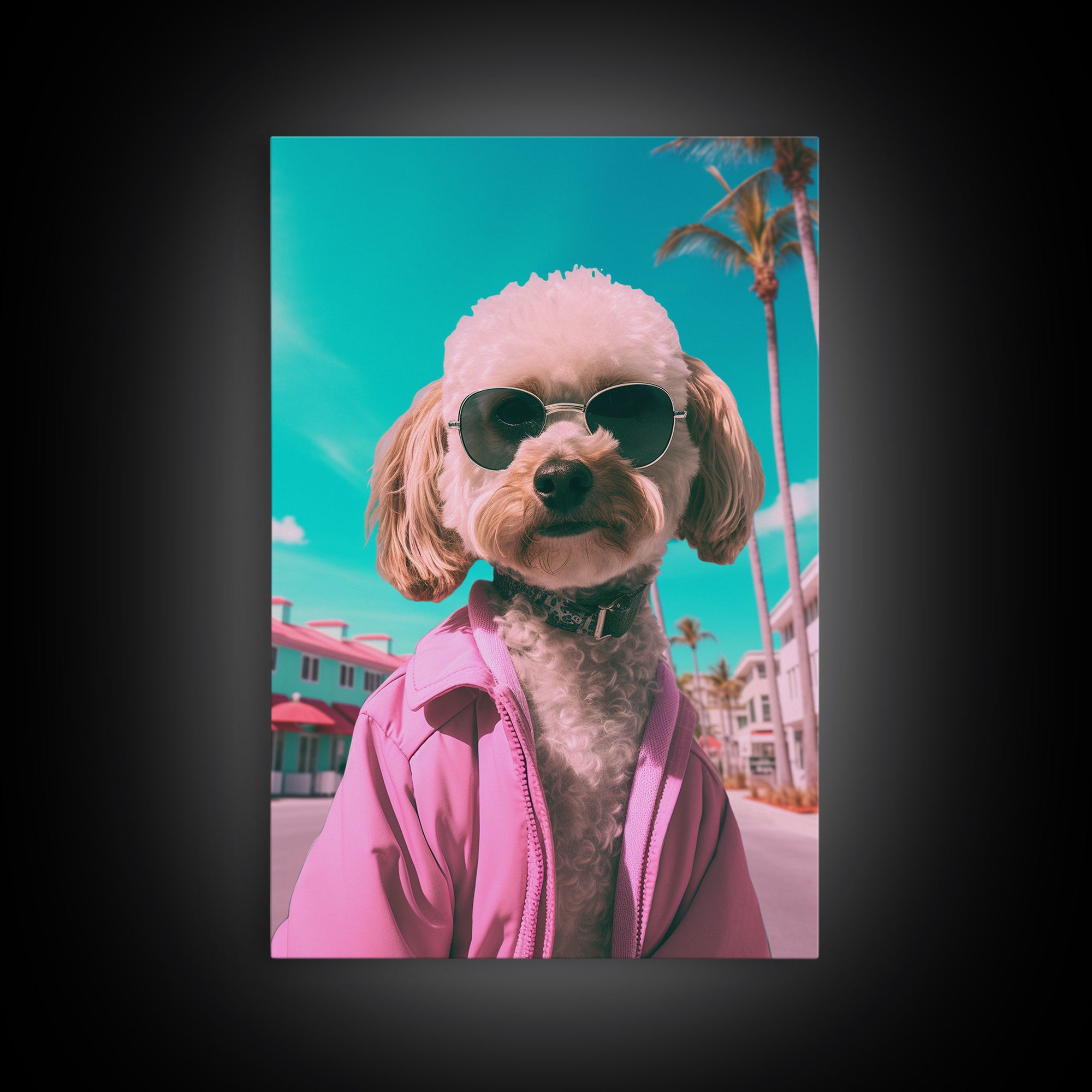 Poodle Dog Wall Print, Dog Wall Art, Dog With Shades, Pink Shirt, Funny Wall Art, Framed Wall Art, Framed Canvas, Wall Print, Wall Canvas