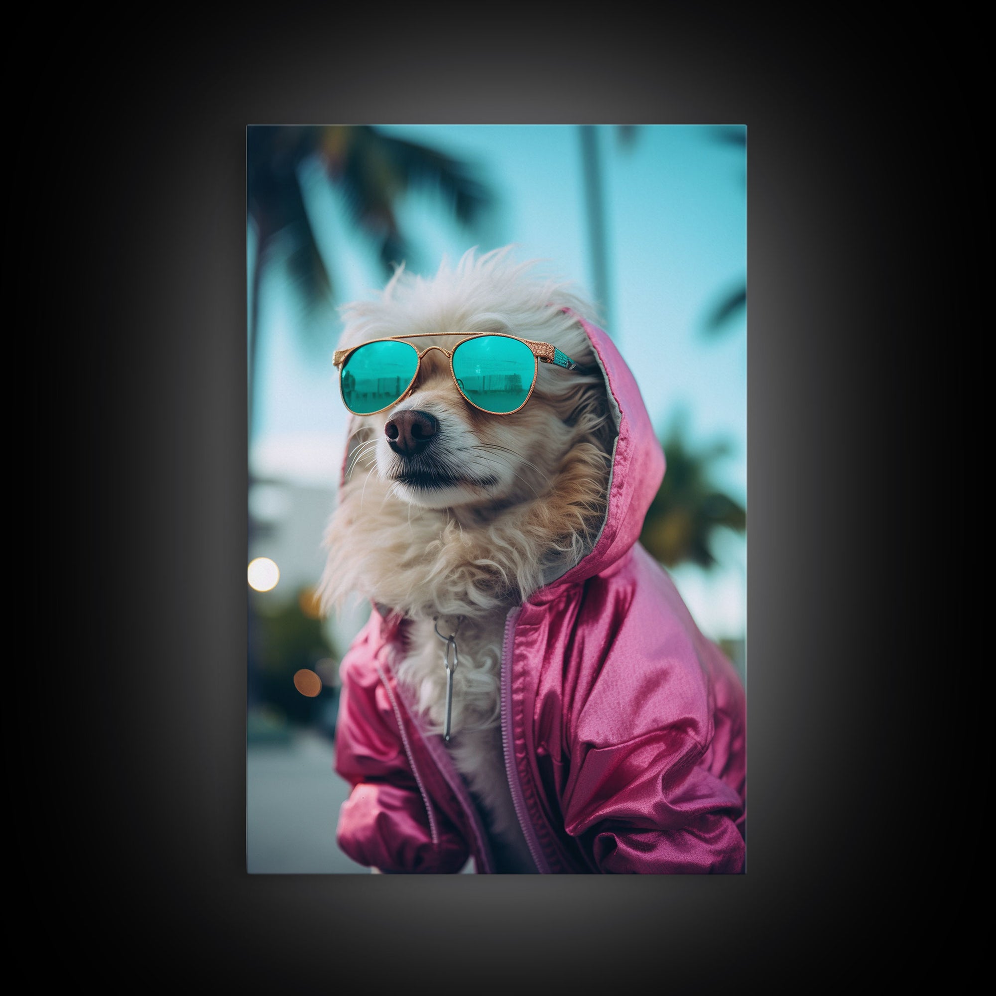 Pomeranian Wall Print, Dog Wall Art, Dog With Shades, Pink Shirt, Funny Wall Art, Framed Wall Art, Framed Canvas, Wall Print, Wall Canvas