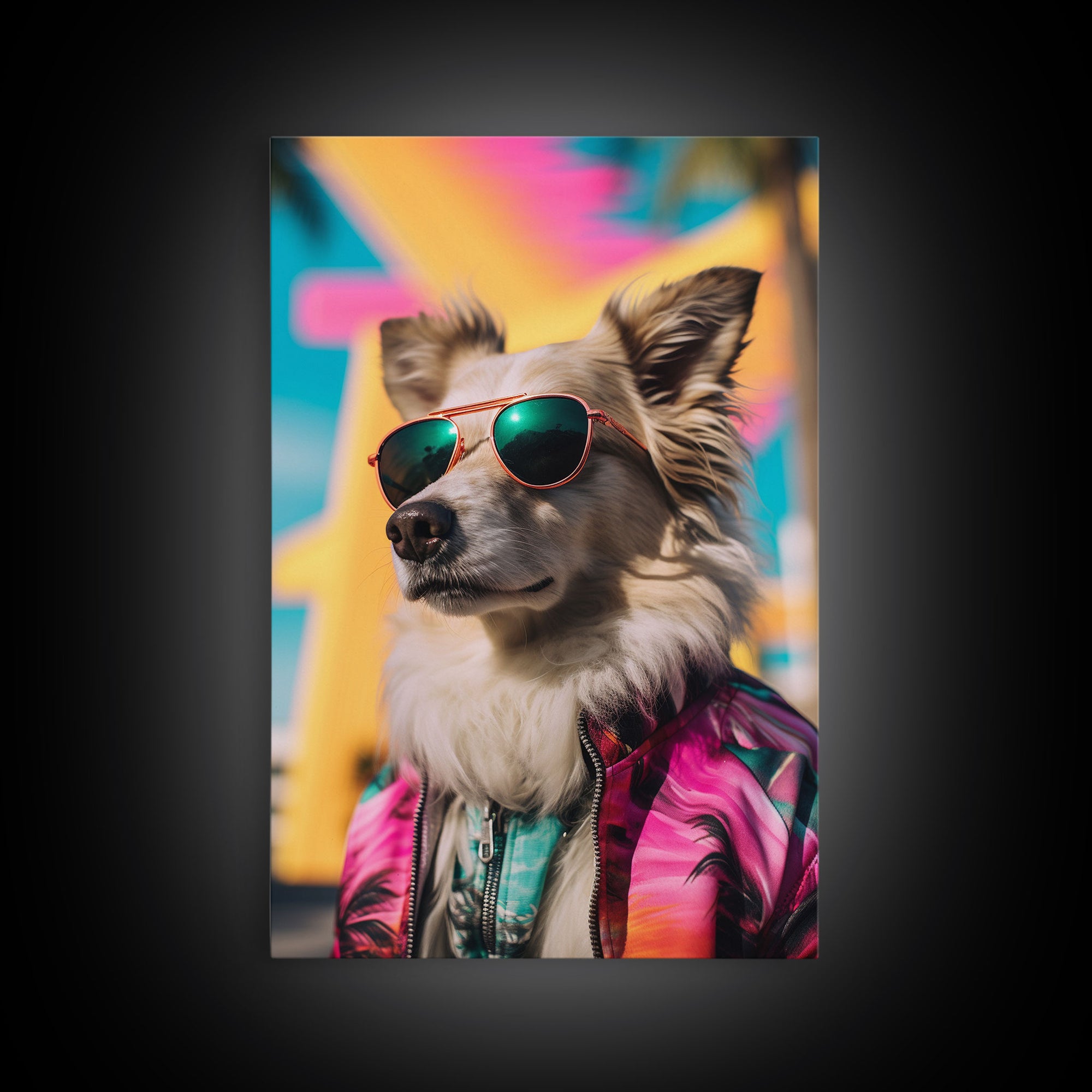 Dog With Shades, Pomeranian Wall Print, Dog Wall Art, Pink Shirt, Funny Wall Art, Framed Wall Art, Framed Canvas, Wall Print, Wall Canvas