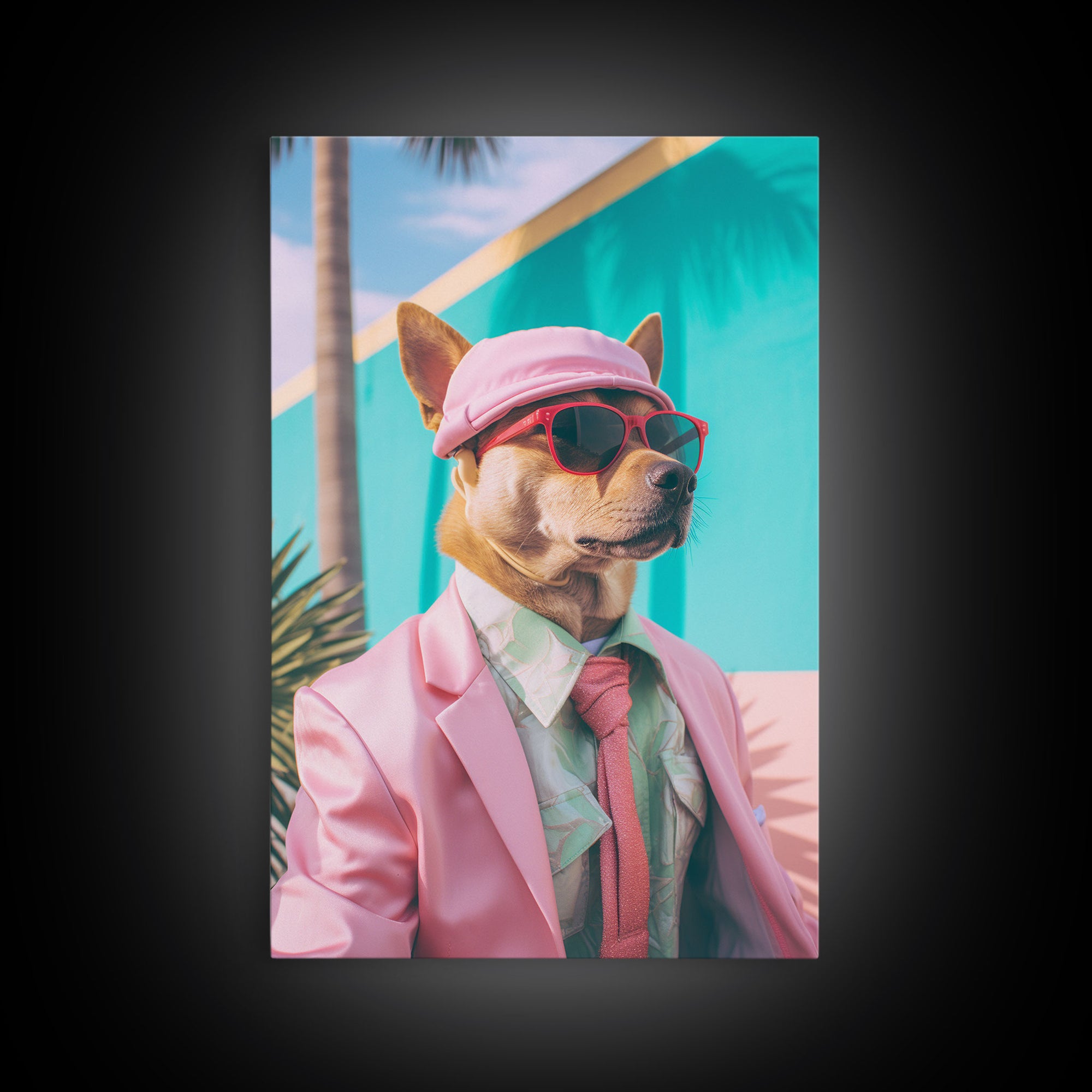 Shiba Inu Wall Print, Dog Wall Art, Dog With Shades, Pink Suit, Funny Wall Art, Framed Wall Art, Framed Canvas, Wall Print, Wall Canvas