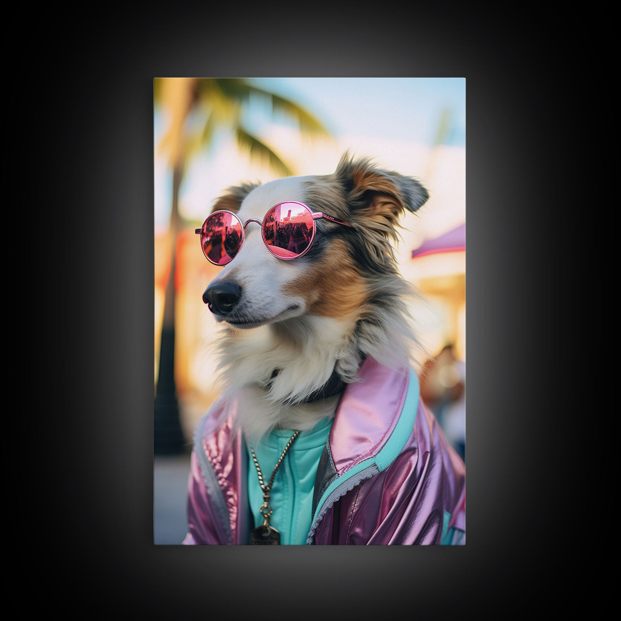 Border Collie Wall Print, Dog Wall Art, Dog With Shades, Pink Hoodie, Funny Art, Framed Wall Art, Framed Canvas, Wall Print, Wall Canvas