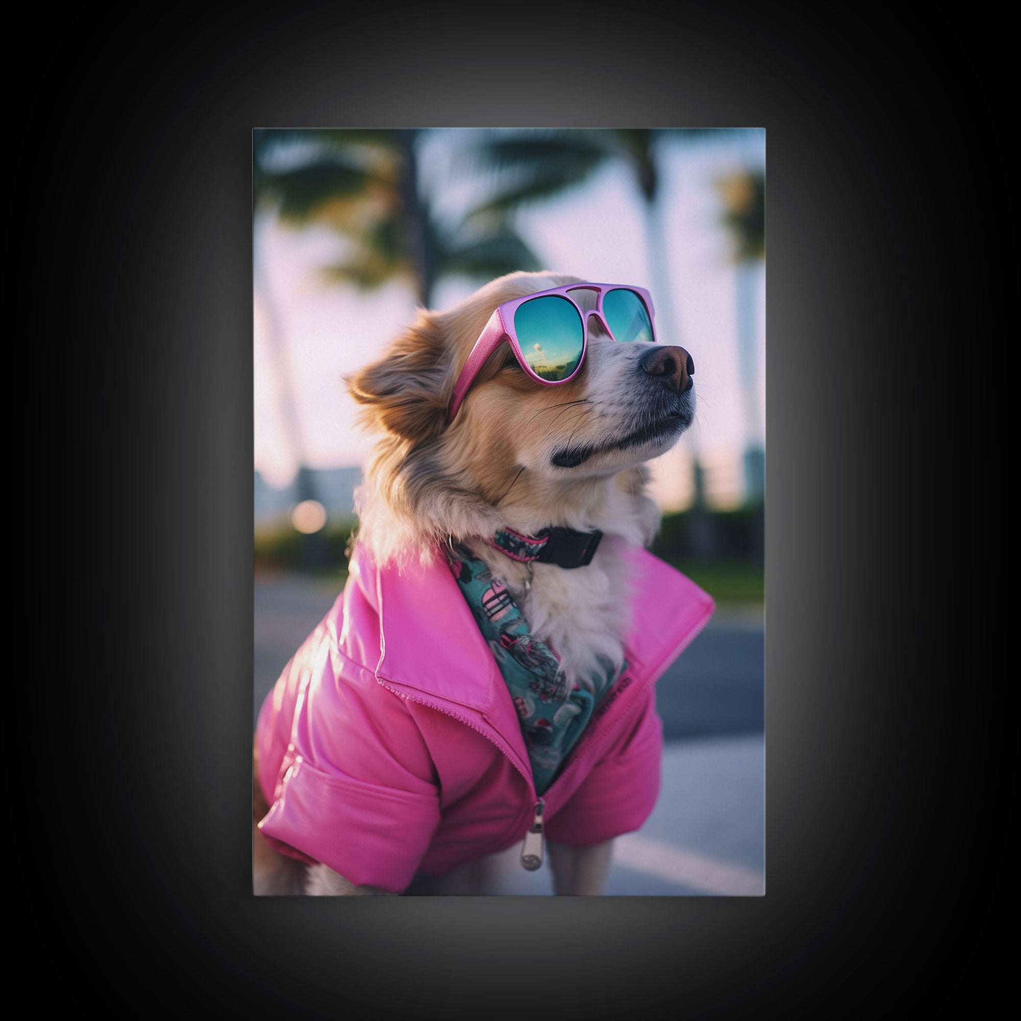 Pomeranian Wall Print, Dog Wall Art, Dog With Shades, Pink Jacket, Funny Wall Art, Framed Wall Art, Framed Canvas, Wall Print, Wall Canvas