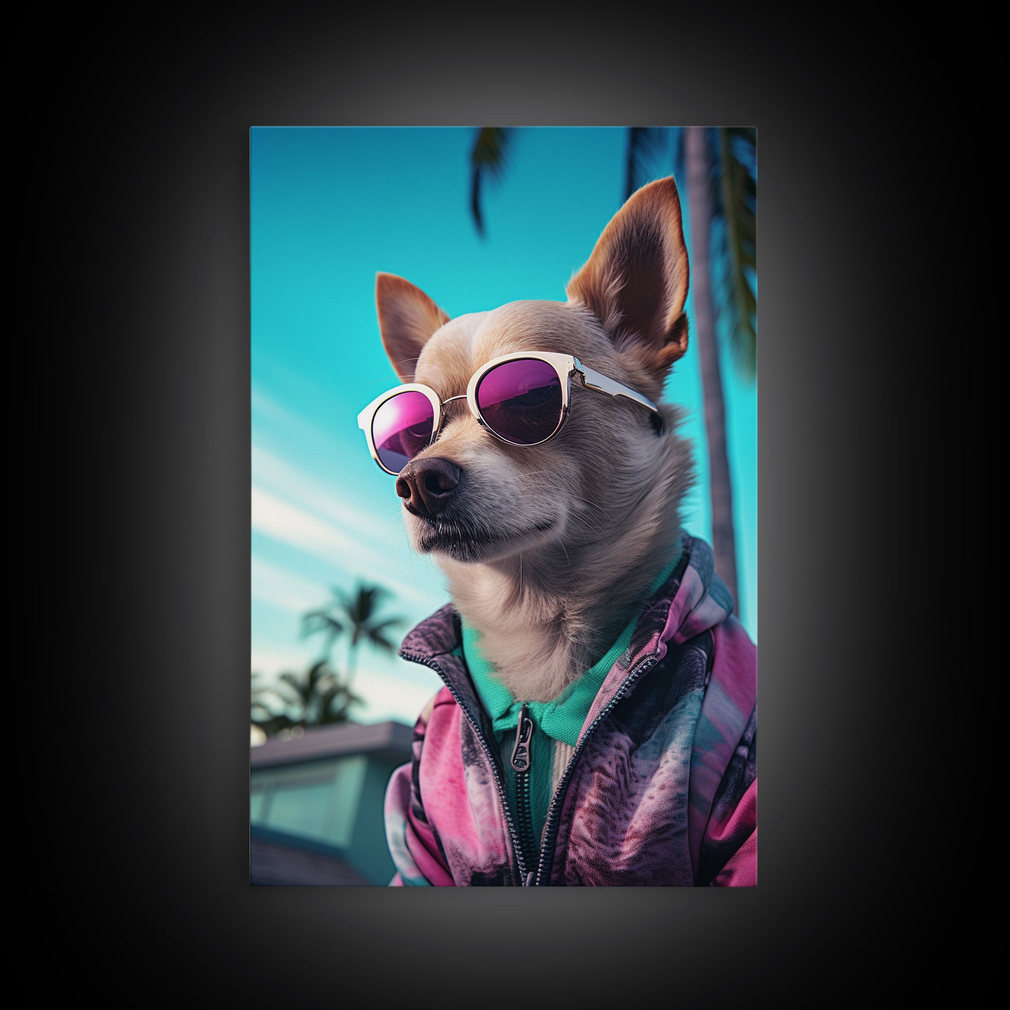 Chihuahua Wall Print, Dog Pink Sunglasses, Dog Wall Art, Animal Art, Funny Wall Art, Framed Wall Art, Framed Canvas, Wall Print, Wall Canvas