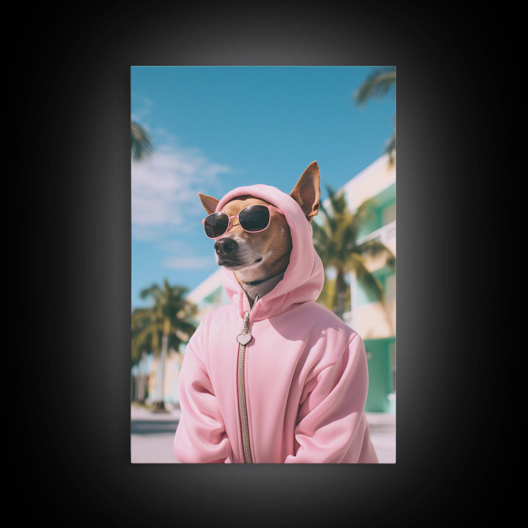 Chihuahua Wall Print, Dog Wall Art, Dog Sunglasses, Pink Hoodie, Funny Wall Art, Framed Wall Art, Framed Canvas, Wall Print, Wall Canvas