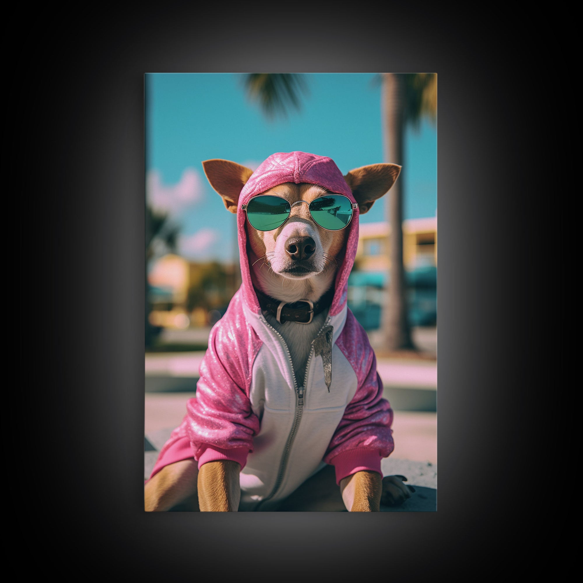 Dog Sunglasses, Pink Hoodie, Chihuahua Wall Print, Dog Wall Art, Funny Wall Art, Framed Wall Art, Framed Canvas, Wall Print, Wall Canvas