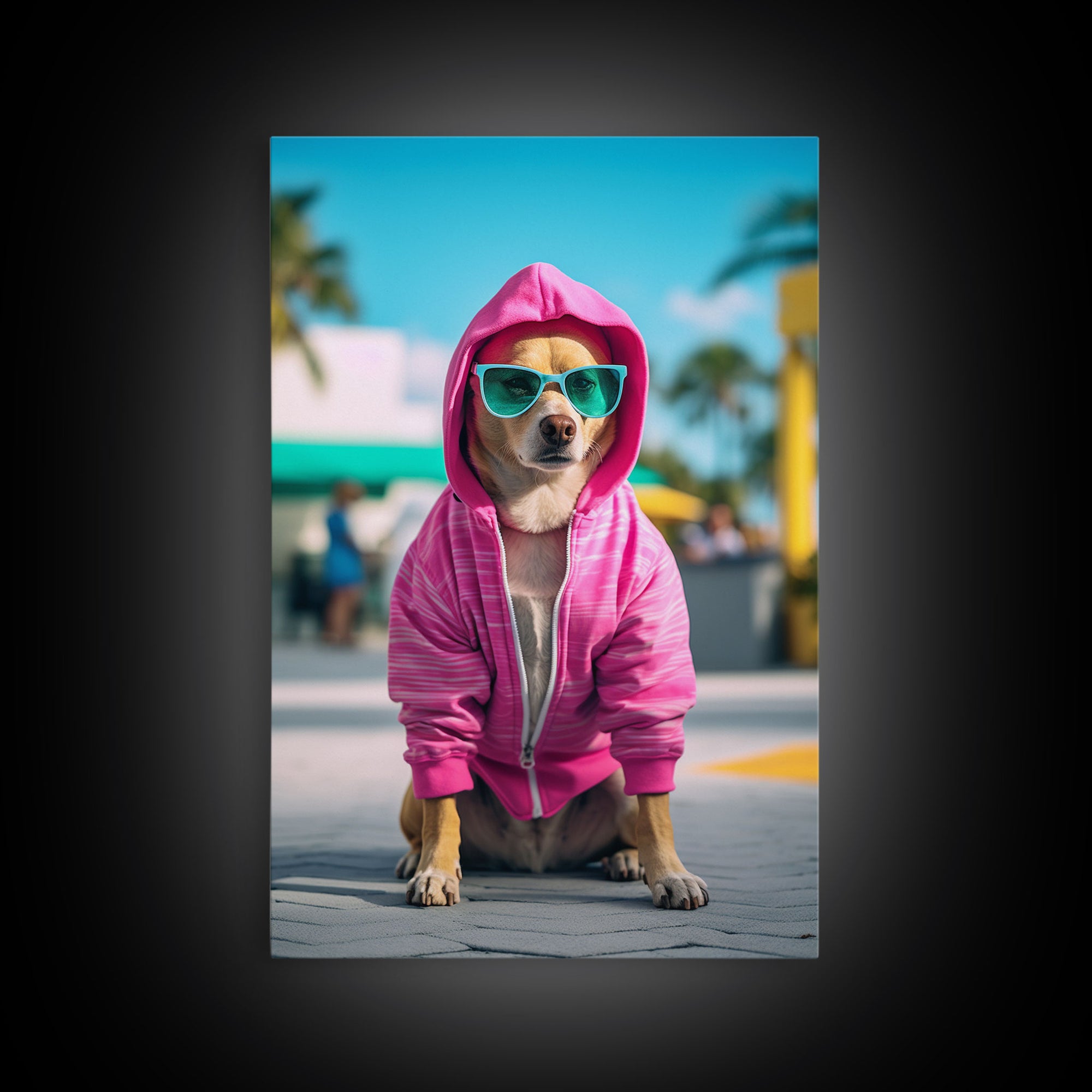 Chihuahua Wall Print, Copy of Dog Sunglasses, Pink Hoodie, Dog Wall Art, Funny Wall Art, Framed Wall Art, Framed Canvas, Wall Print