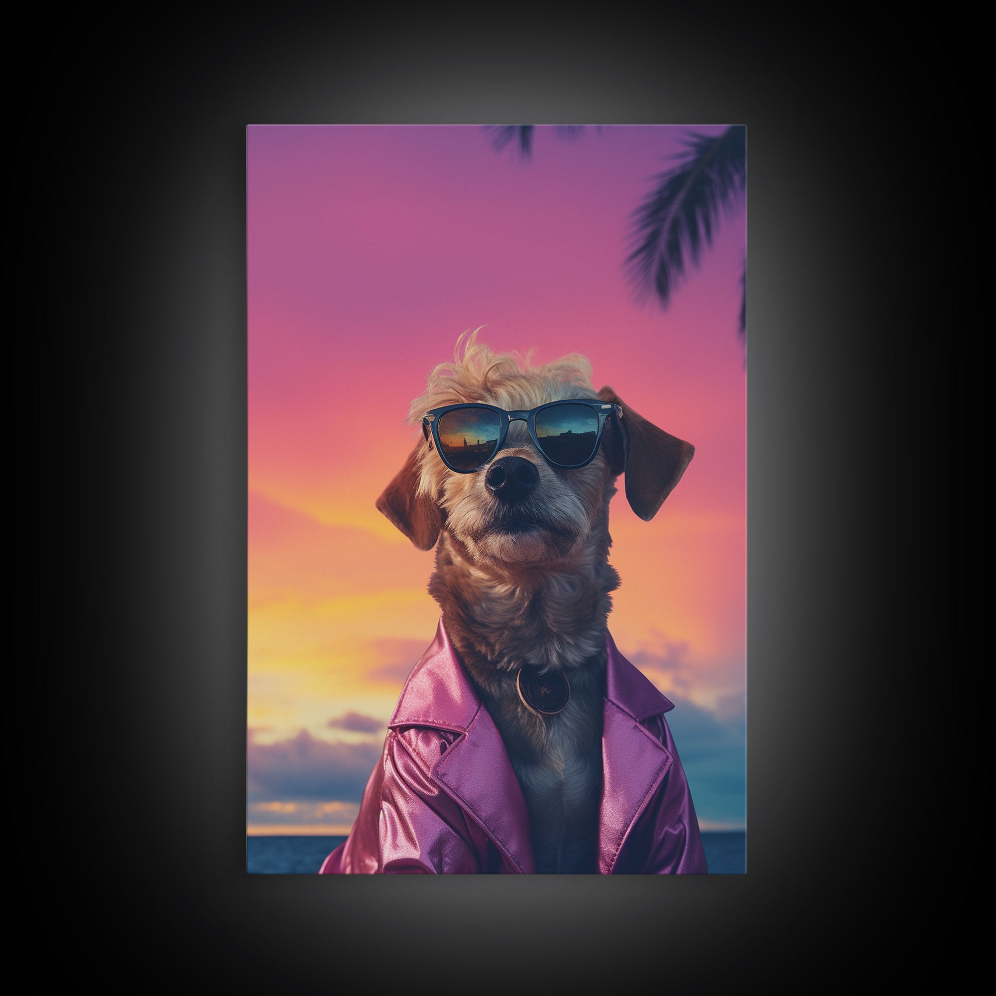 Shi Tzu Wall Print, Dog Wall Art, Dog Sunglasses, Dog In Pink Suit, Funny Art, Framed Wall Art, Framed Canvas, Wall Print, Wall Canvas