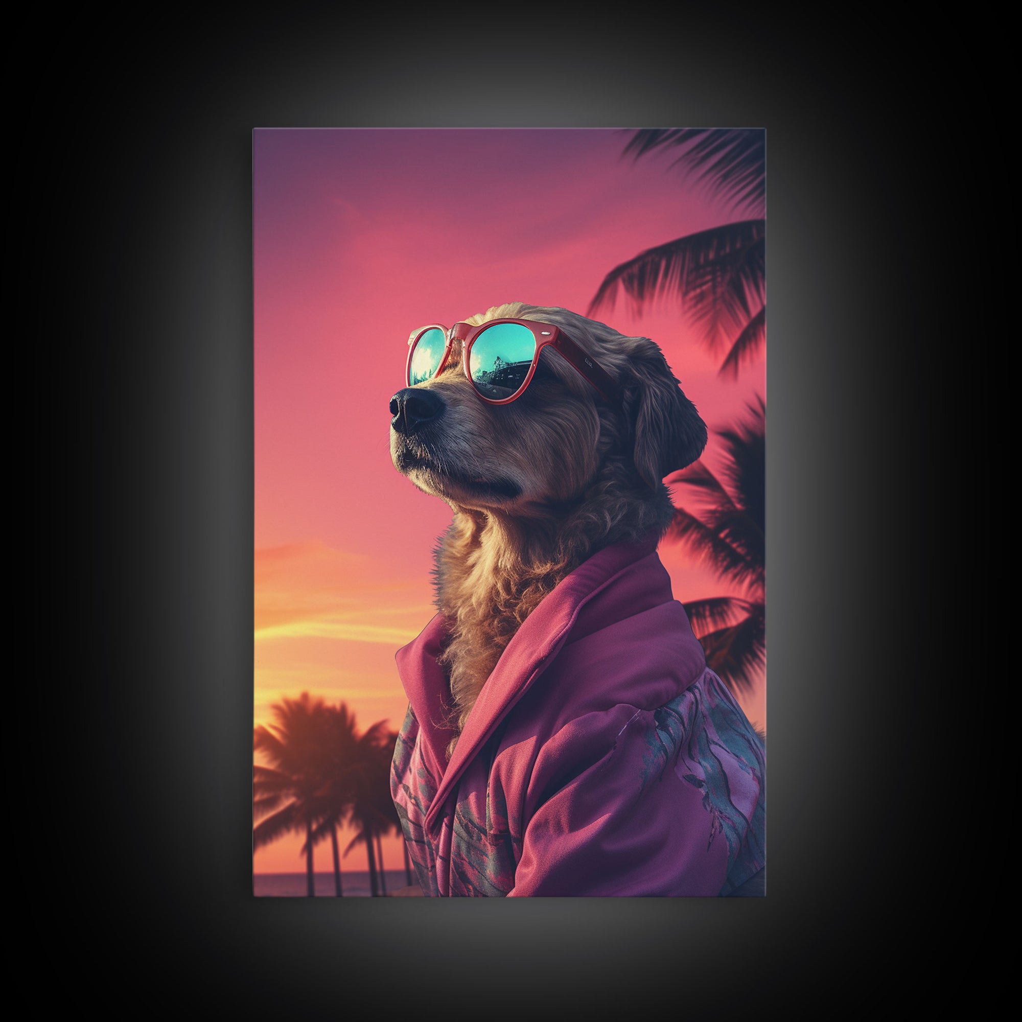 Mutt Wall Print, Dog Wall Art, Dog Sunglasses, Dog In Pink Jacket, Funny Art, Framed Wall Art, Framed Canvas, Wall Print, Wall Canvas