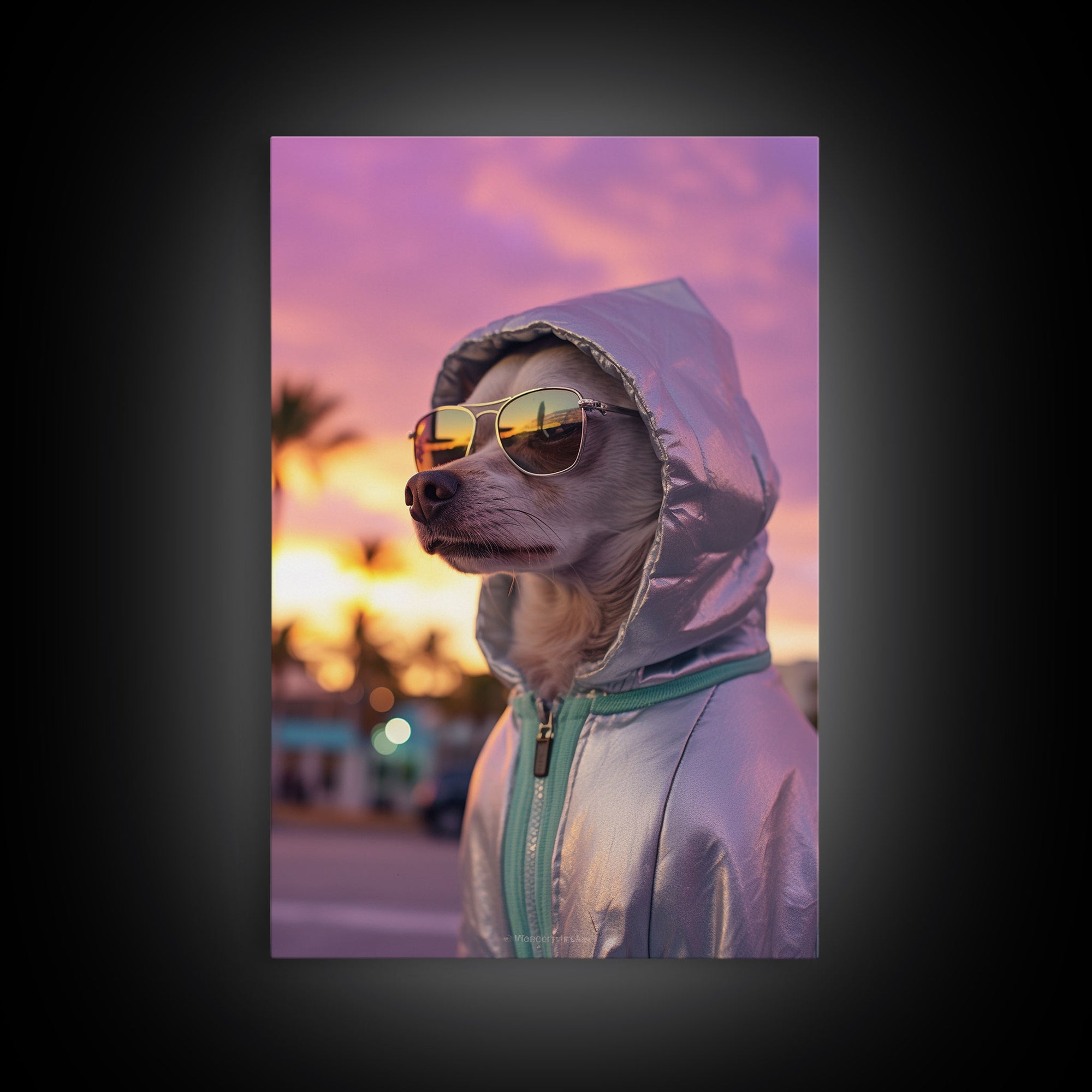 Chihuahua Wall Print, Dog Wall Art, Dog Sunglasses, Dog In Pink Hoodie, Funny Art, Framed Wall Art, Framed Canvas, Wall Print, Wall Canvas