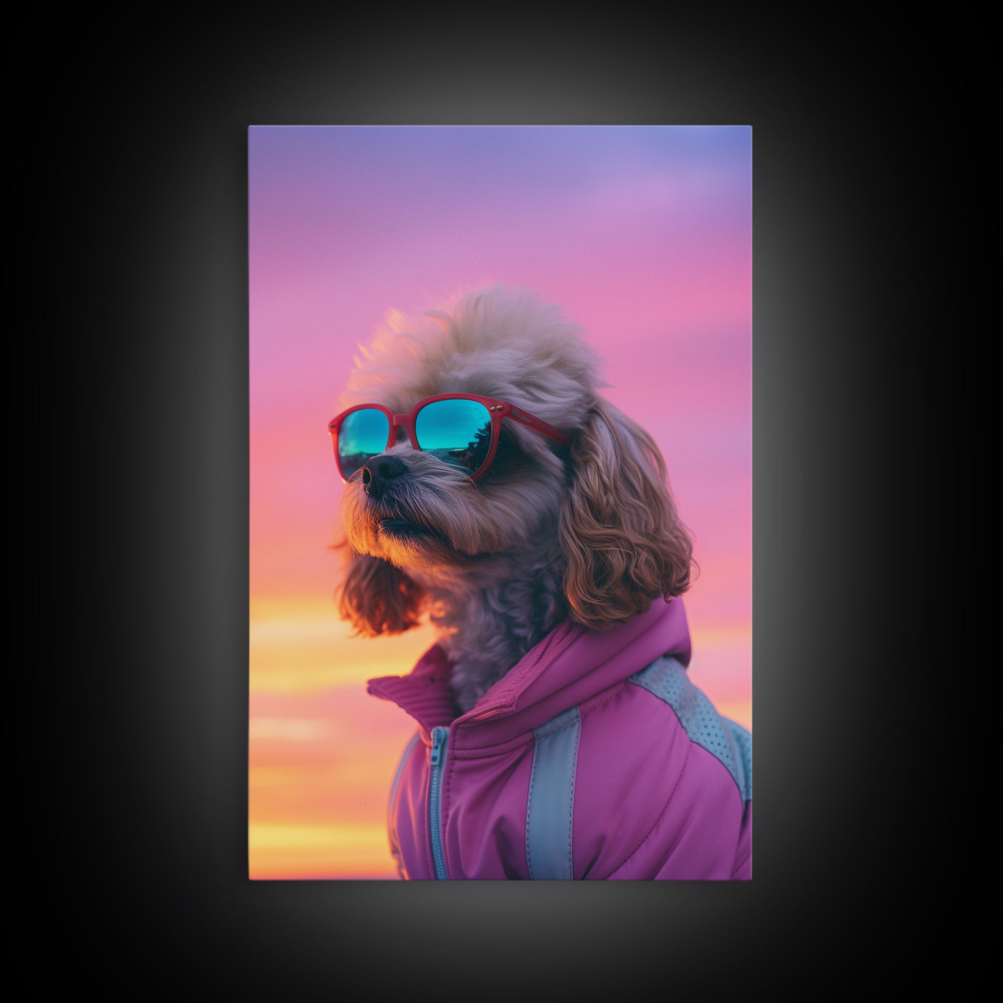 Shih Tzu Wall Print, Dog Wall Art, Dog Sunglasses, Dog In Pink Tracksuit, Funny Art, Framed Wall Art, Framed Canvas, Wall Print, Wall Canvas