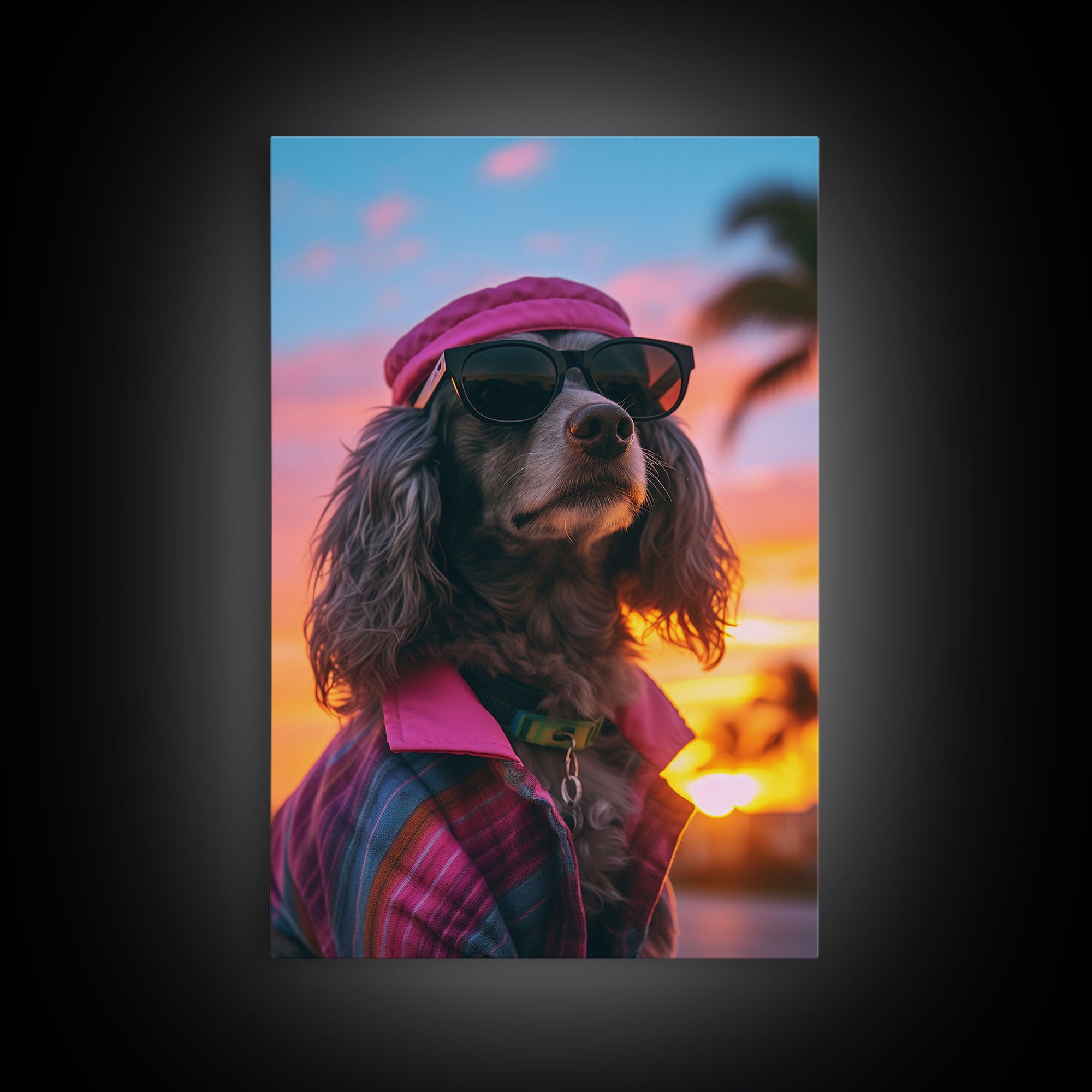 Dachshund Wall Print, Dog Wall Art, Dog Sunglasses, Dog In Pink Suit, Funny Art, Framed Wall Art, Framed Canvas, Wall Print, Wall Canvas