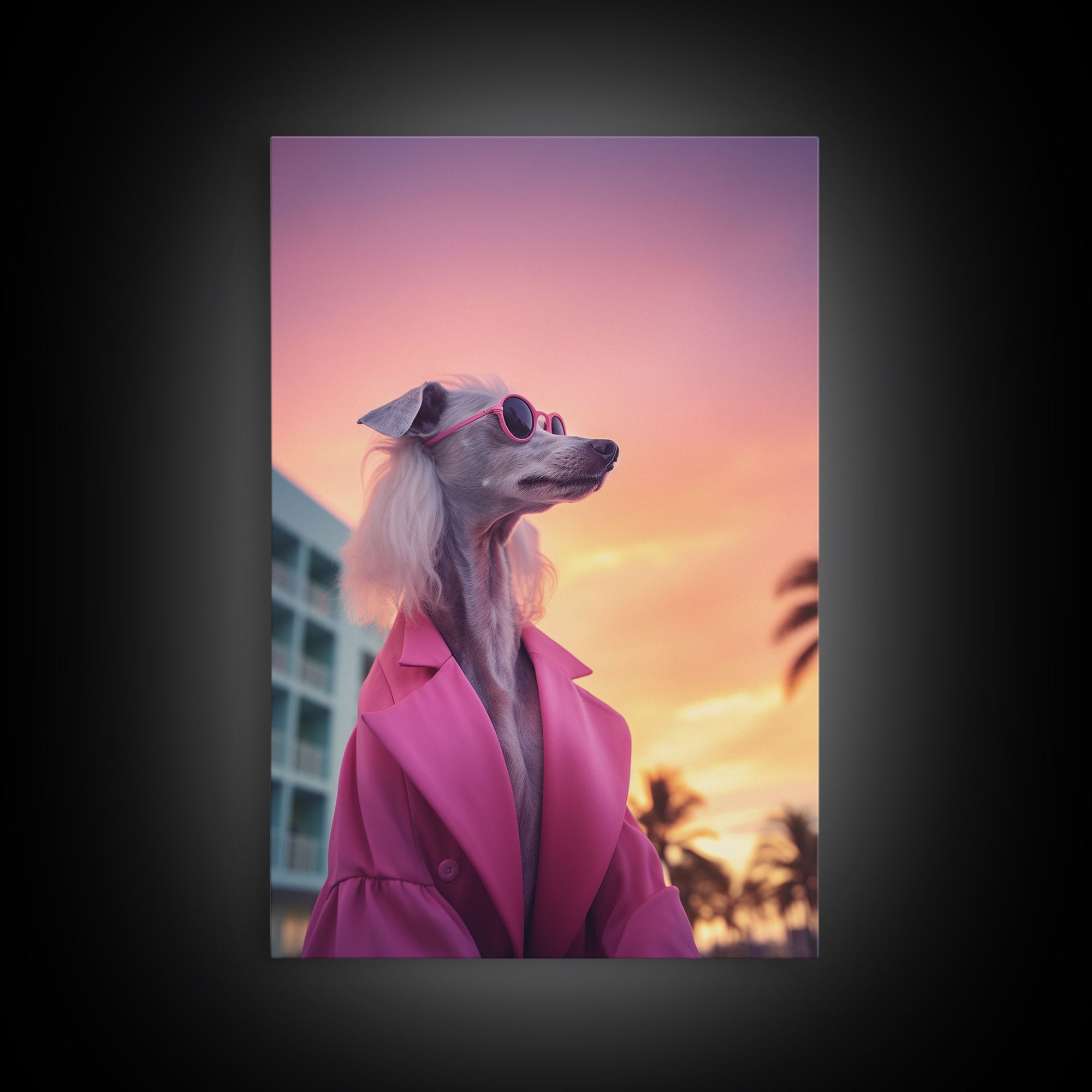 Afghan Hound Wall Print, Dog Wall Art, Dog Sunglasses, Dog In Pink Suit, Funny Art, Framed Wall Art, Framed Canvas, Wall Print, Wall Canvas