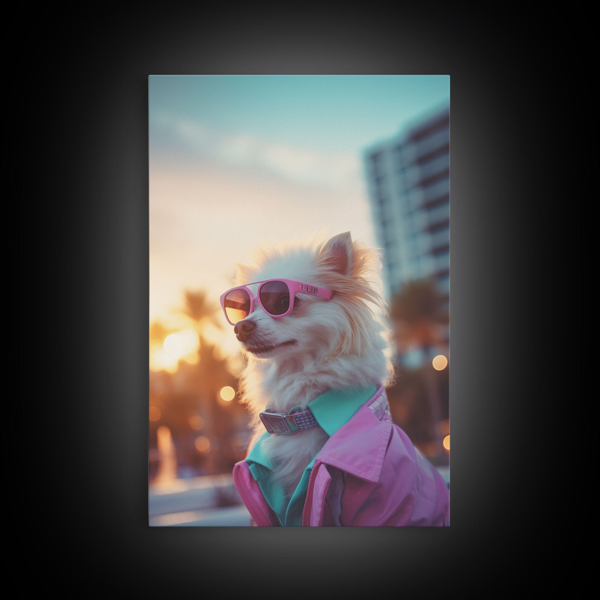 Chihuahua Wall Print, Dog Wall Art, Dog Sunglasses, Dog In Pink Jacket, Funny Art, Framed Wall Art, Framed Canvas, Wall Print, Wall Canvas