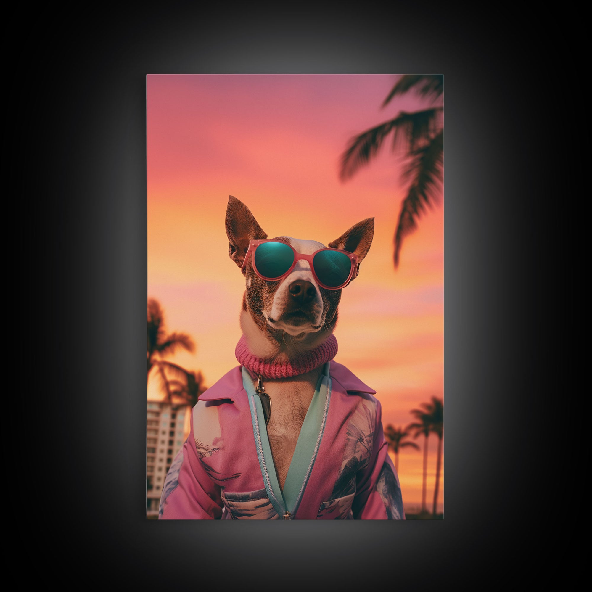 Chihuahua Wall Print, Dog Print, Dog Sunglasses, Dog In Pink Tracksuit, Funny Art, Framed Wall Art, Framed Canvas, Wall Print, Wall Canvas