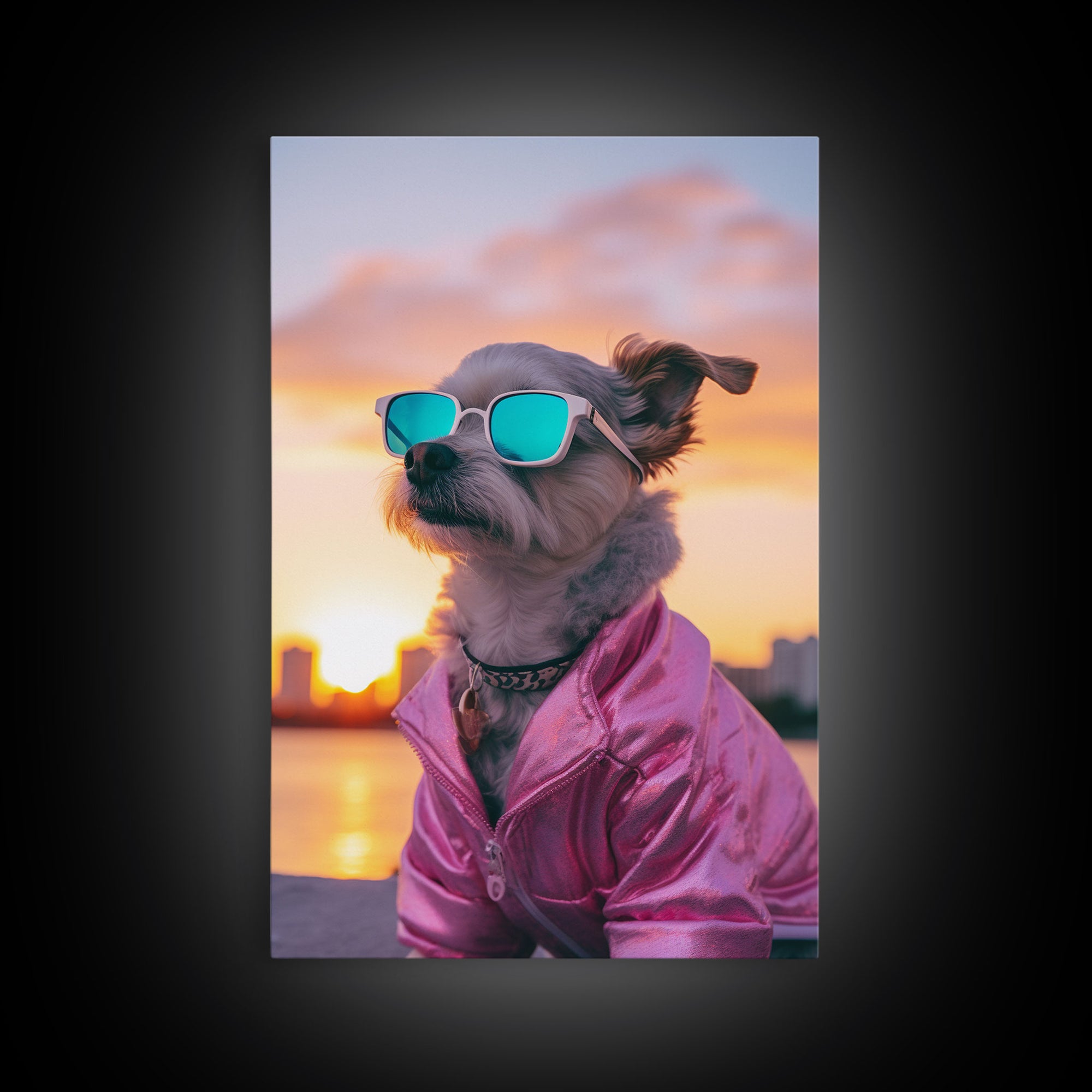 Shih Tzu Wall Print, Dog Print, Dog Sunglasses, Dog In Pink Tracksuit, Funny Art, Framed Wall Art, Framed Canvas, Wall Print, Wall Canvas